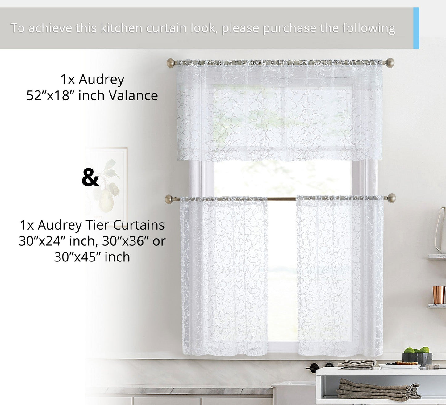 Audrey Embroidered Sheer Rod Pocket Curtain Tiers