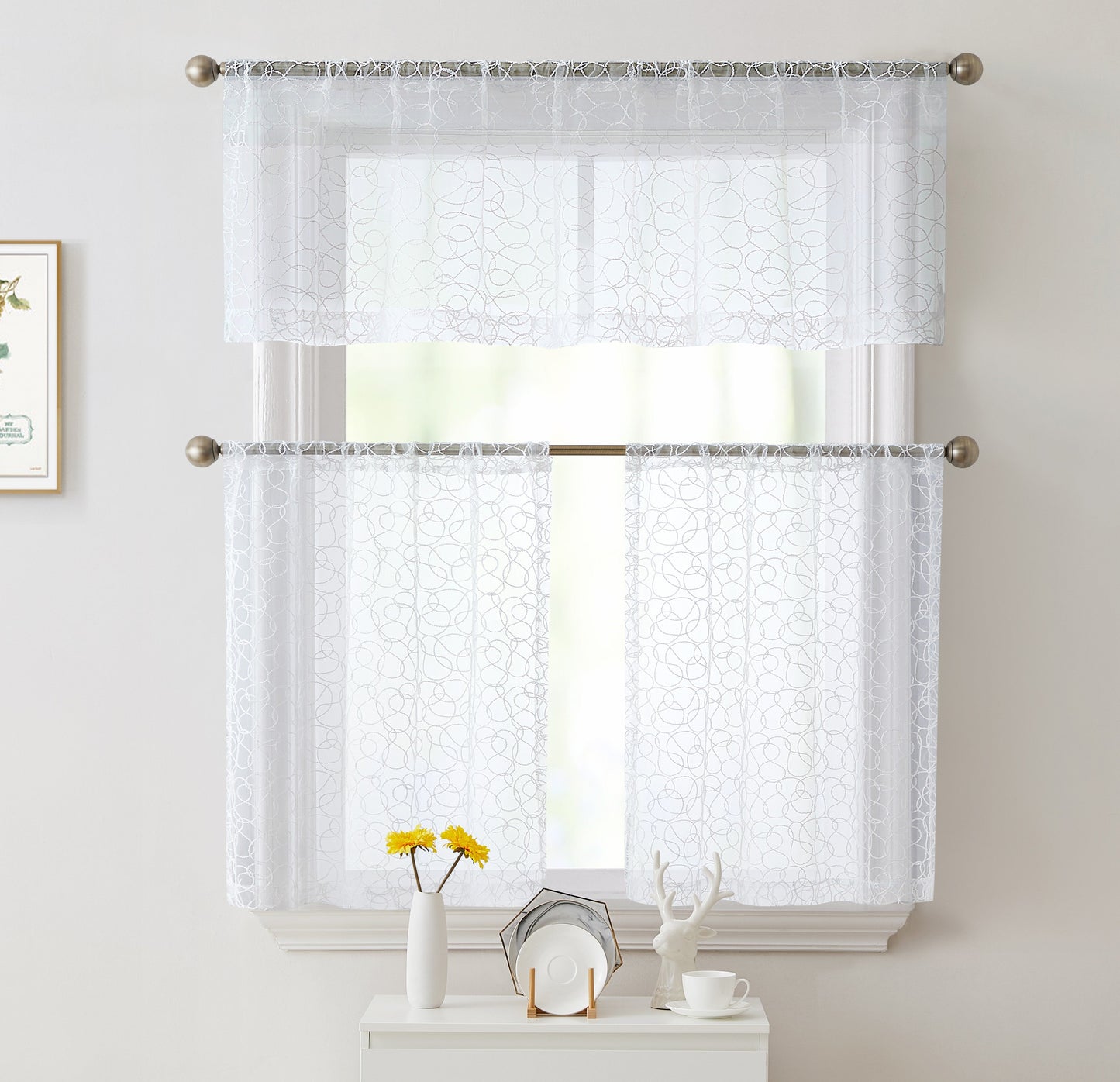 Audrey Embroidered Sheer Rod Pocket Curtain Tiers