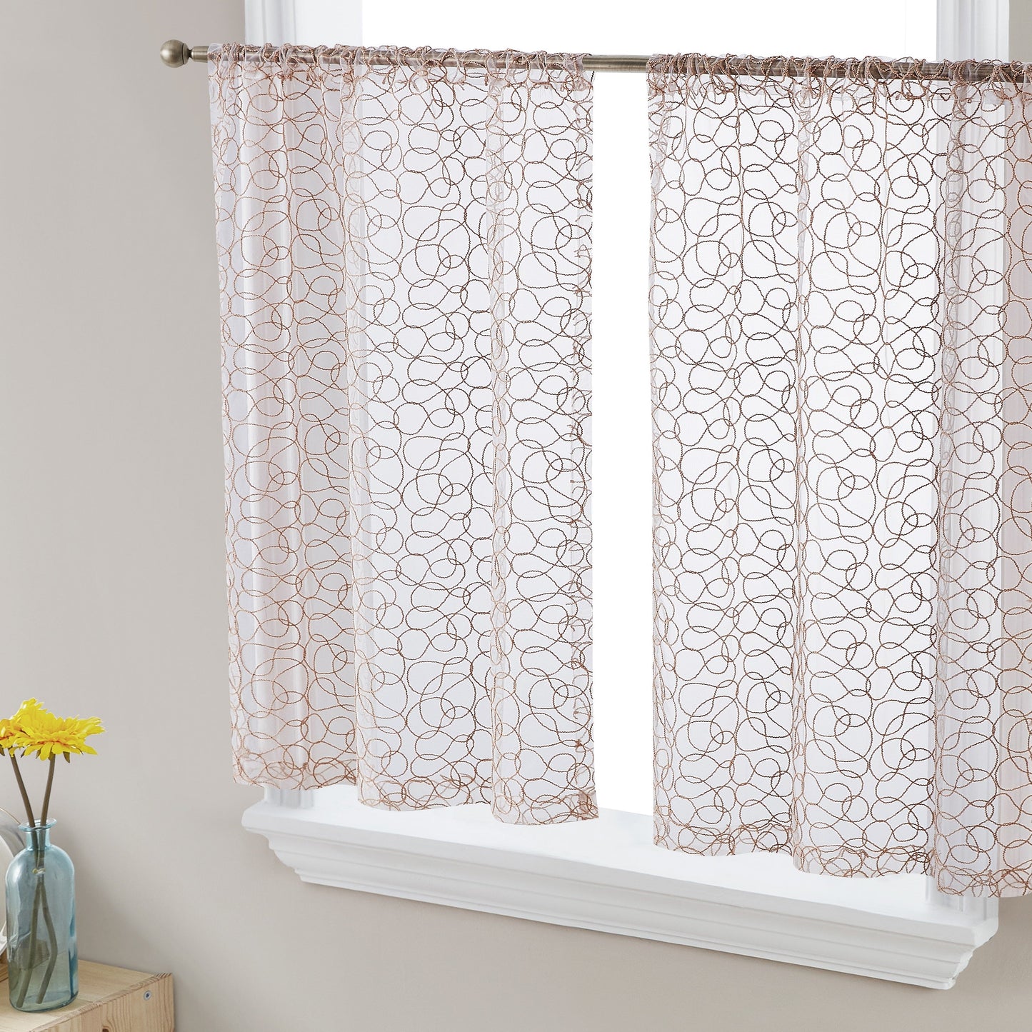 Audrey Embroidered Sheer Rod Pocket Curtain Tiers