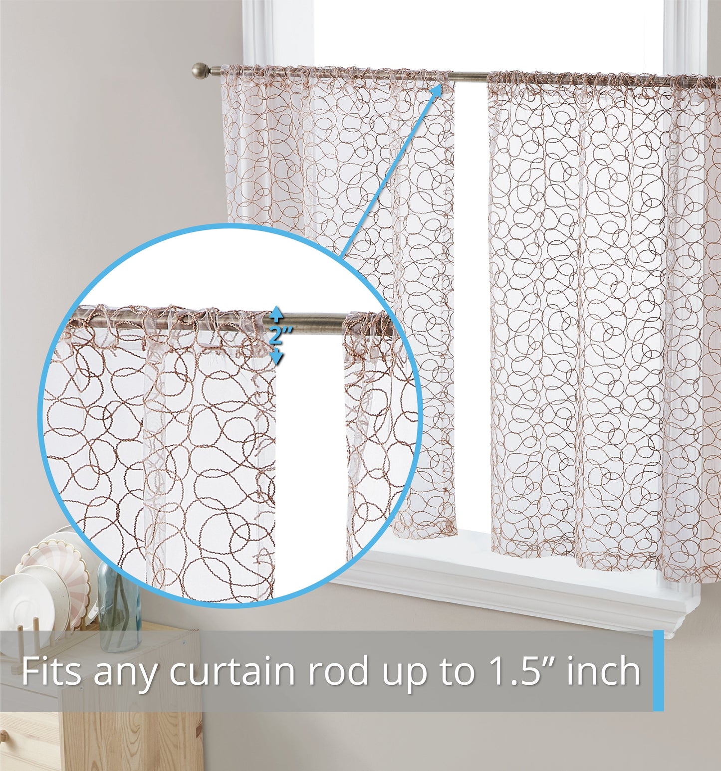 Audrey Embroidered Sheer Rod Pocket Curtain Tiers