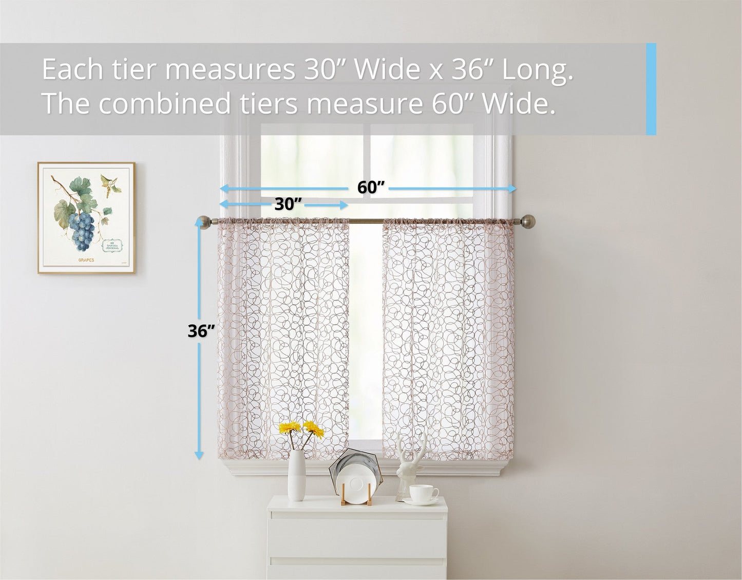 Audrey Embroidered Sheer Rod Pocket Curtain Tiers