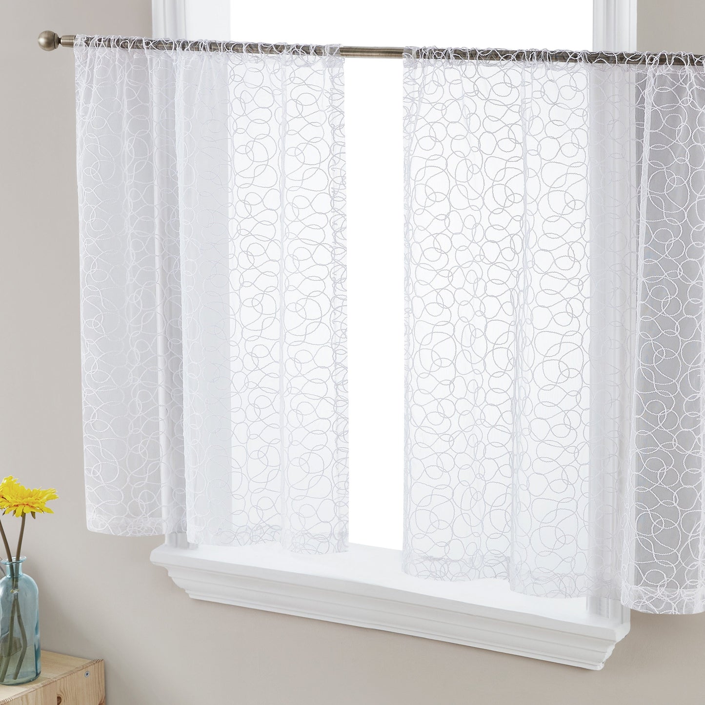 Audrey Embroidered Sheer Rod Pocket Curtain Tiers