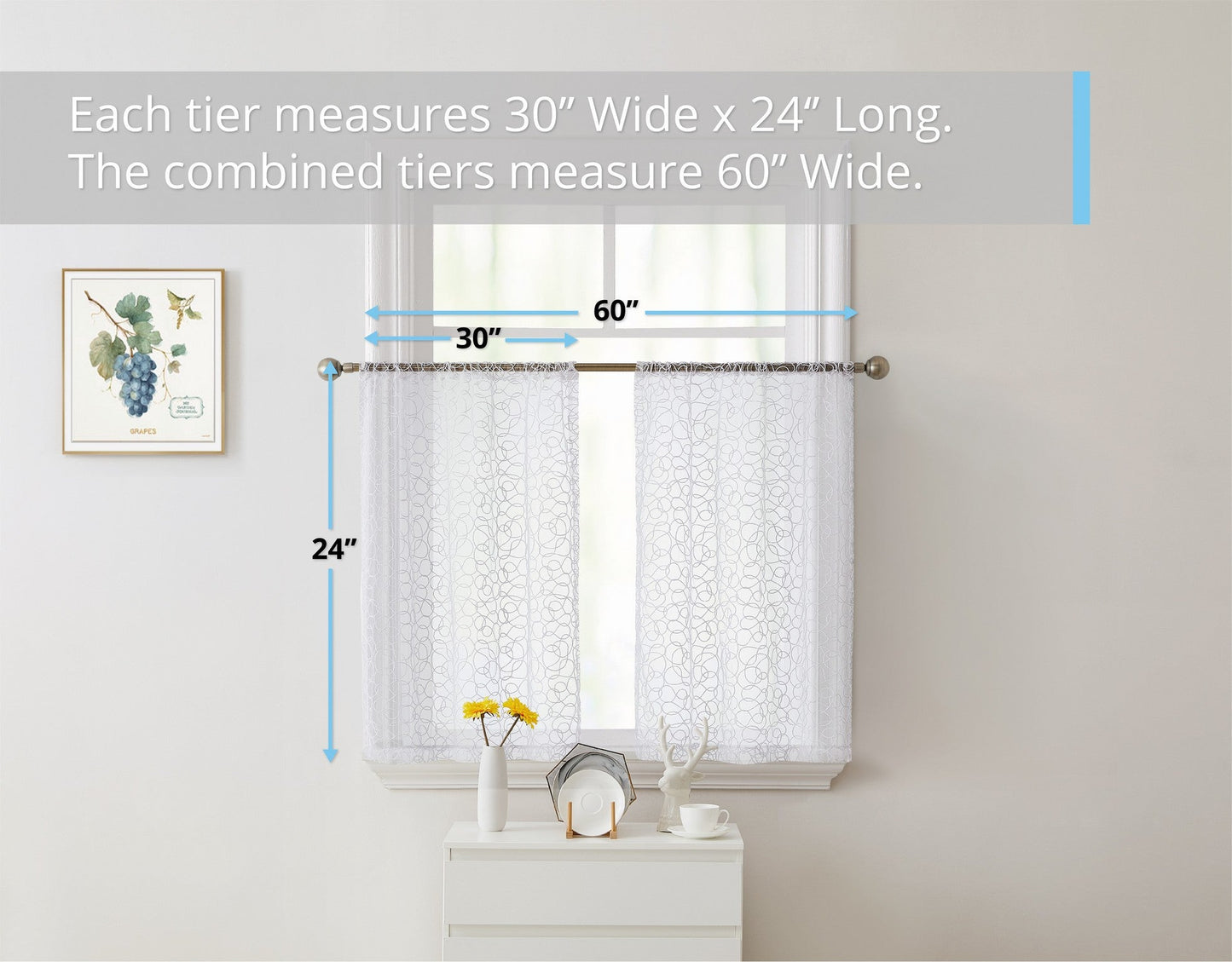 Audrey Embroidered Sheer Rod Pocket Curtain Tiers
