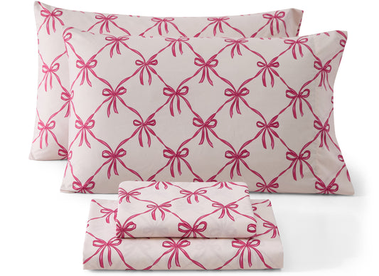 Pink Bows Girls Kids Bed Sheets