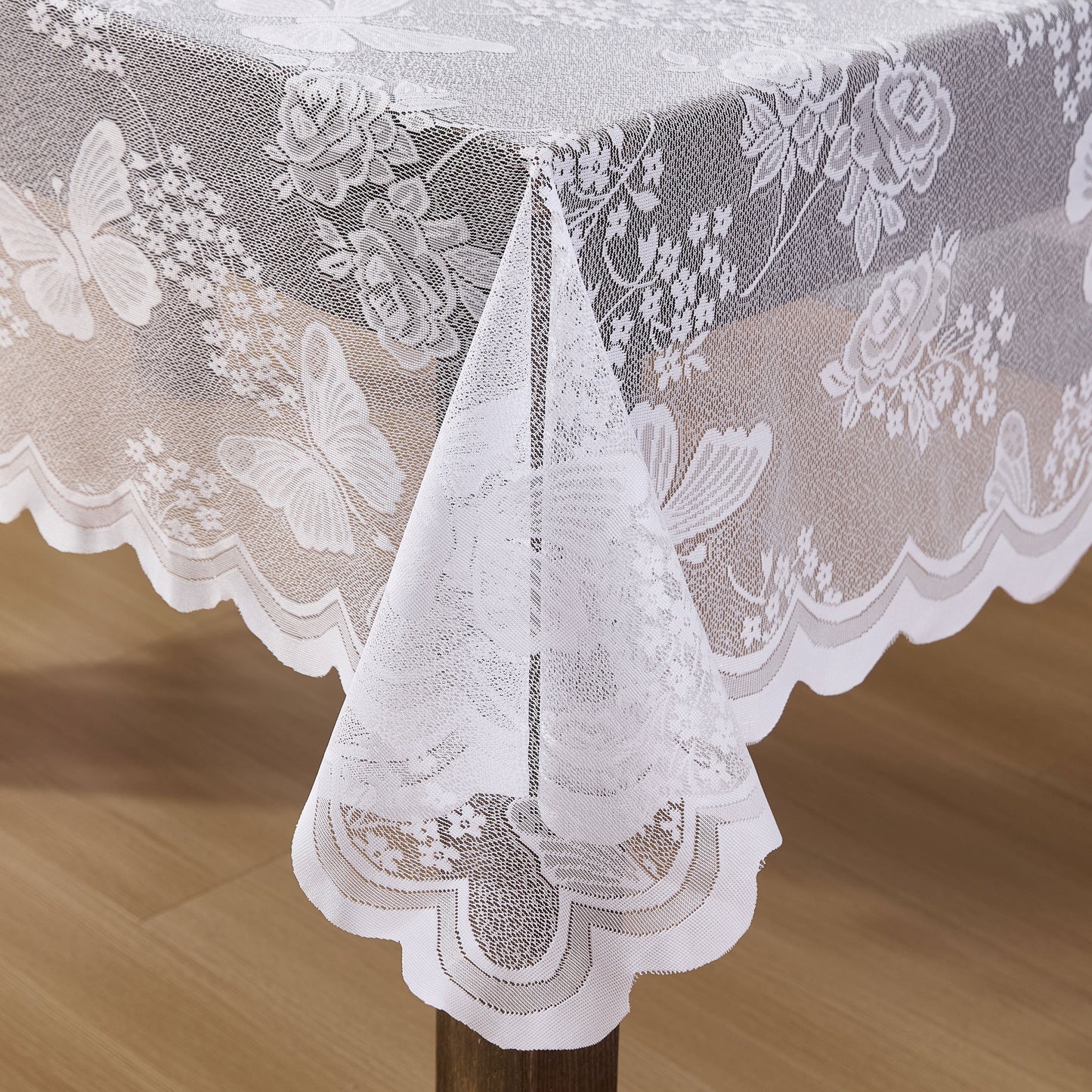 Butterfly Floral Lace Fabric Scalloped Tablecloth