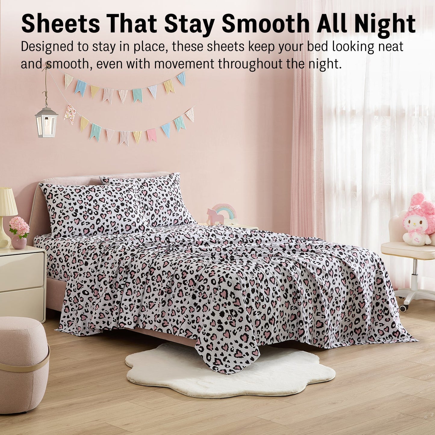 Cheetah Heart Girls Kids Bed Sheets