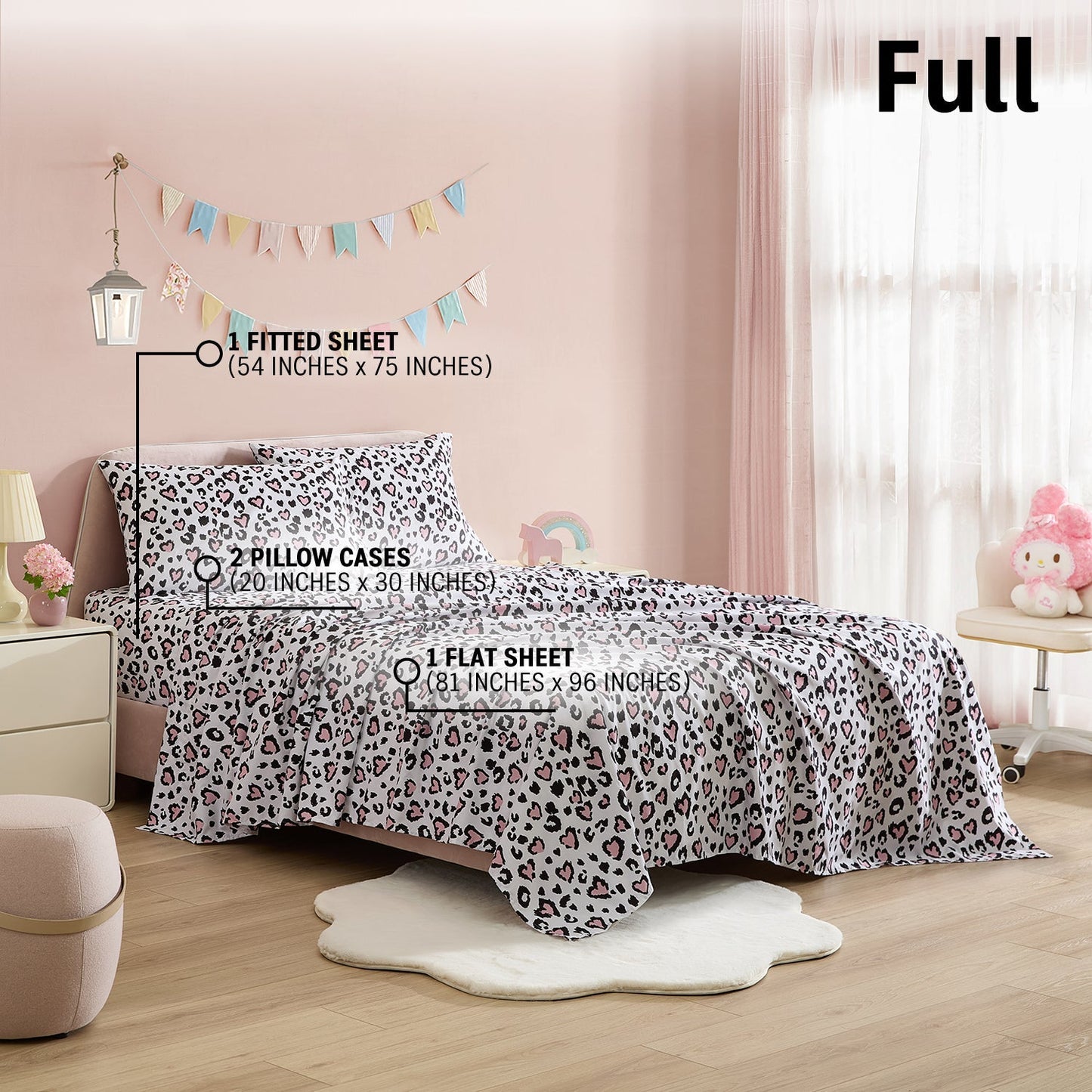 Cheetah Heart Girls Kids Bed Sheets
