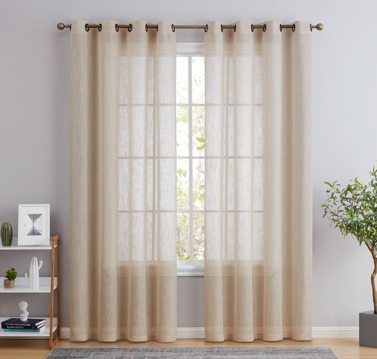 Privacy Faux Linen Textured Semi Sheer Curtain Panels