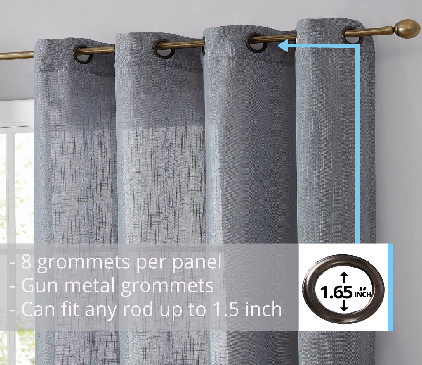 Privacy Faux Linen Textured Semi Sheer Curtain Panels