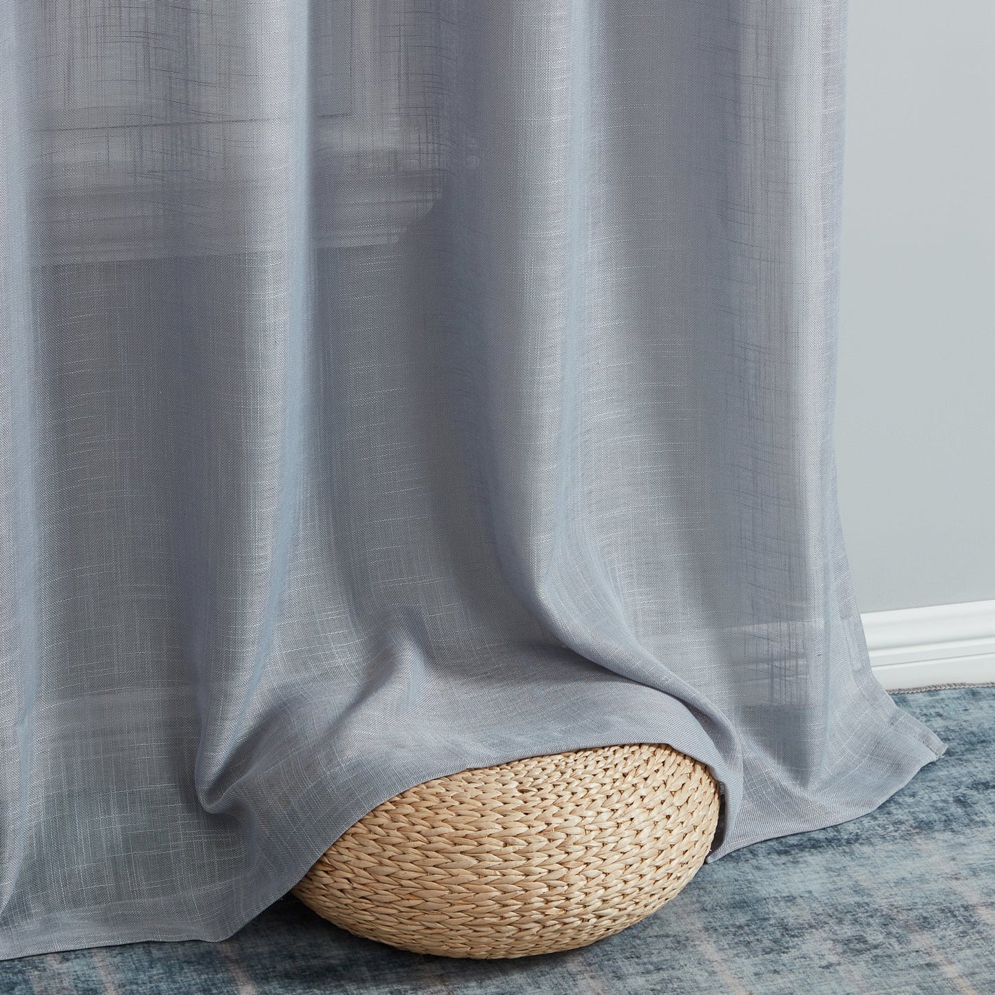 Privacy Faux Linen Textured Semi Sheer Curtain Panels
