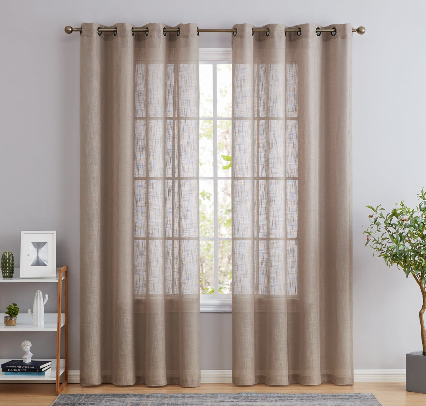 Privacy Faux Linen Textured Semi Sheer Curtain Panels
