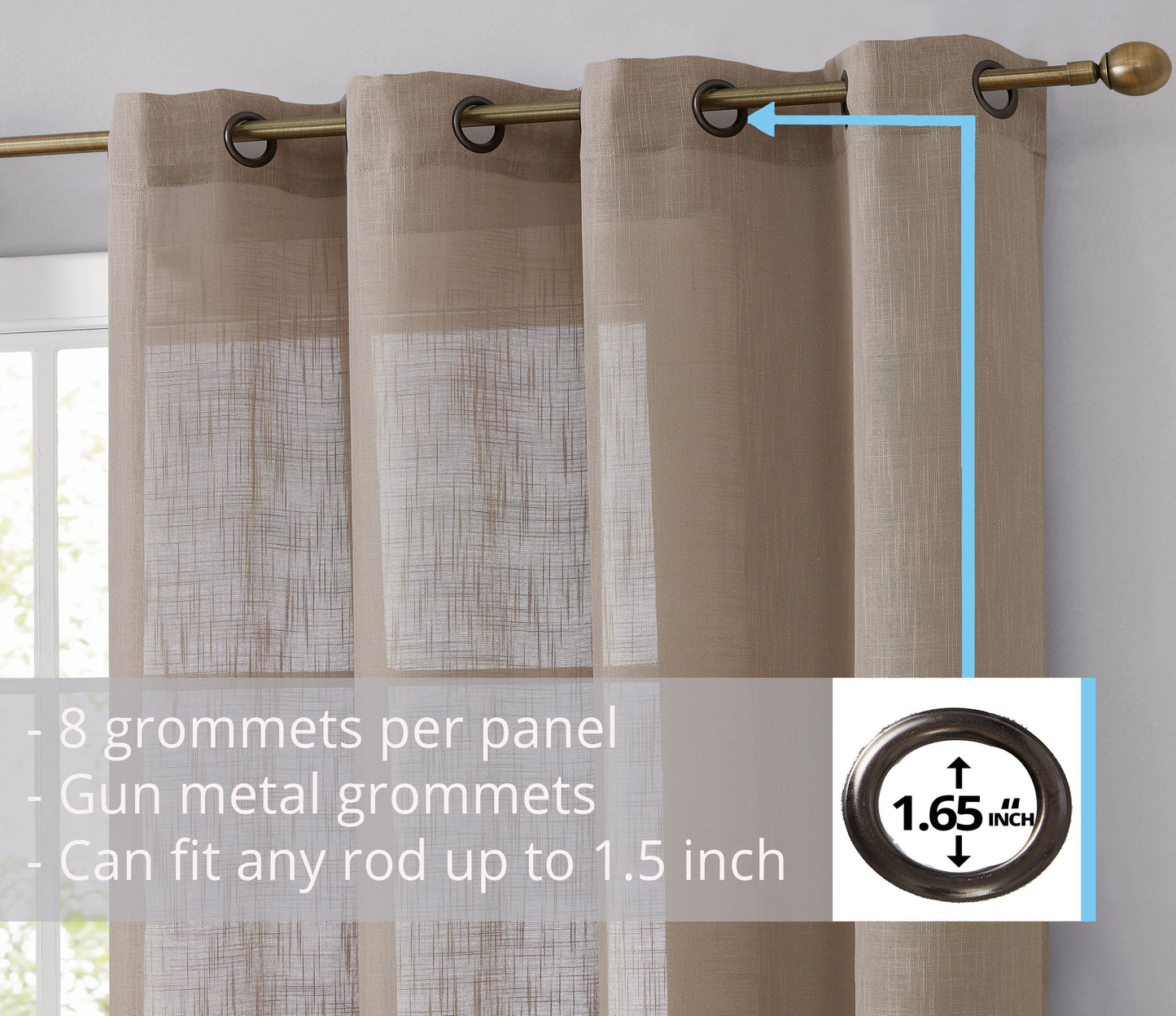 Privacy Faux Linen Textured Semi Sheer Curtain Panels