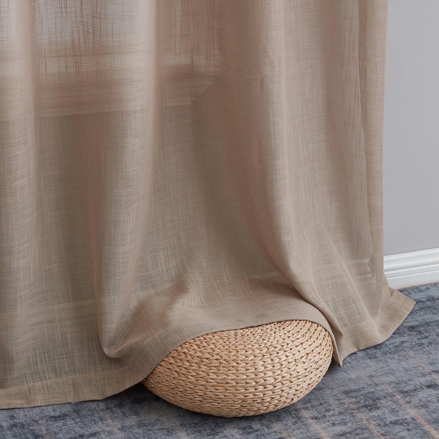 Privacy Faux Linen Textured Semi Sheer Curtain Panels