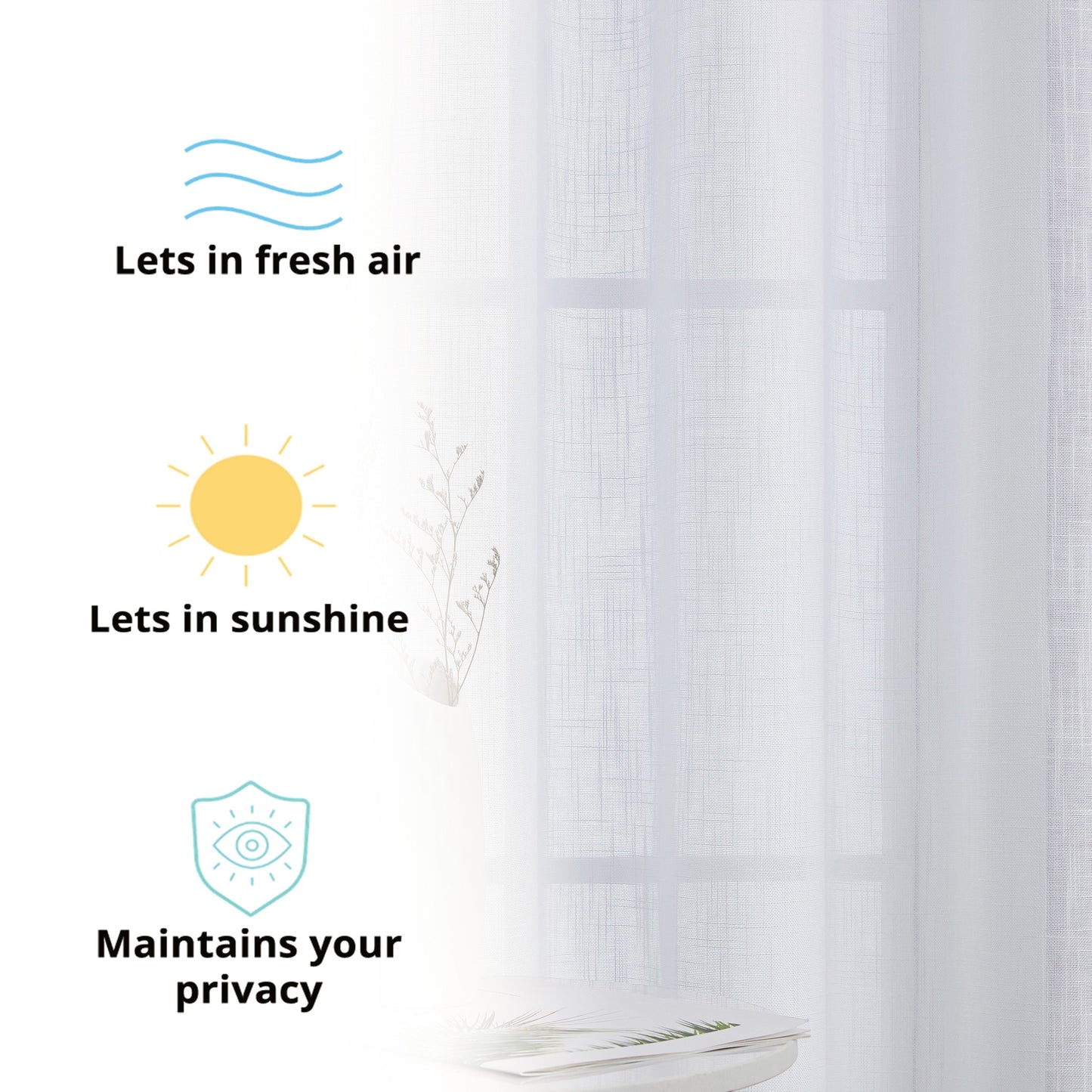 Privacy Faux Linen Textured Semi Sheer Curtain Panels