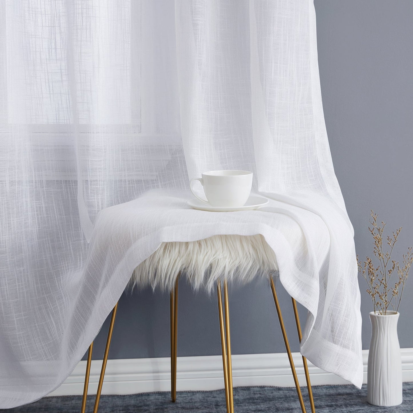 Privacy Faux Linen Textured Semi Sheer Curtain Panels