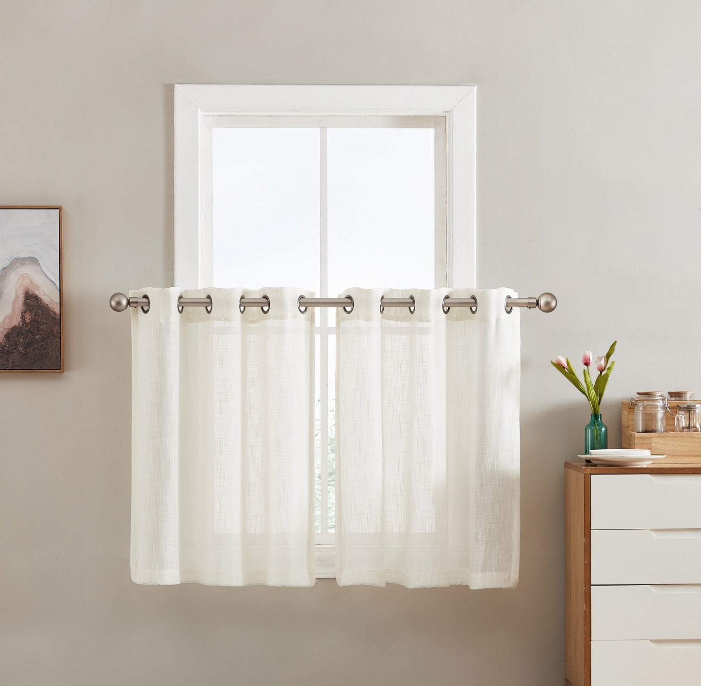 Abbey Faux Linen Grommet Cafe Tiers