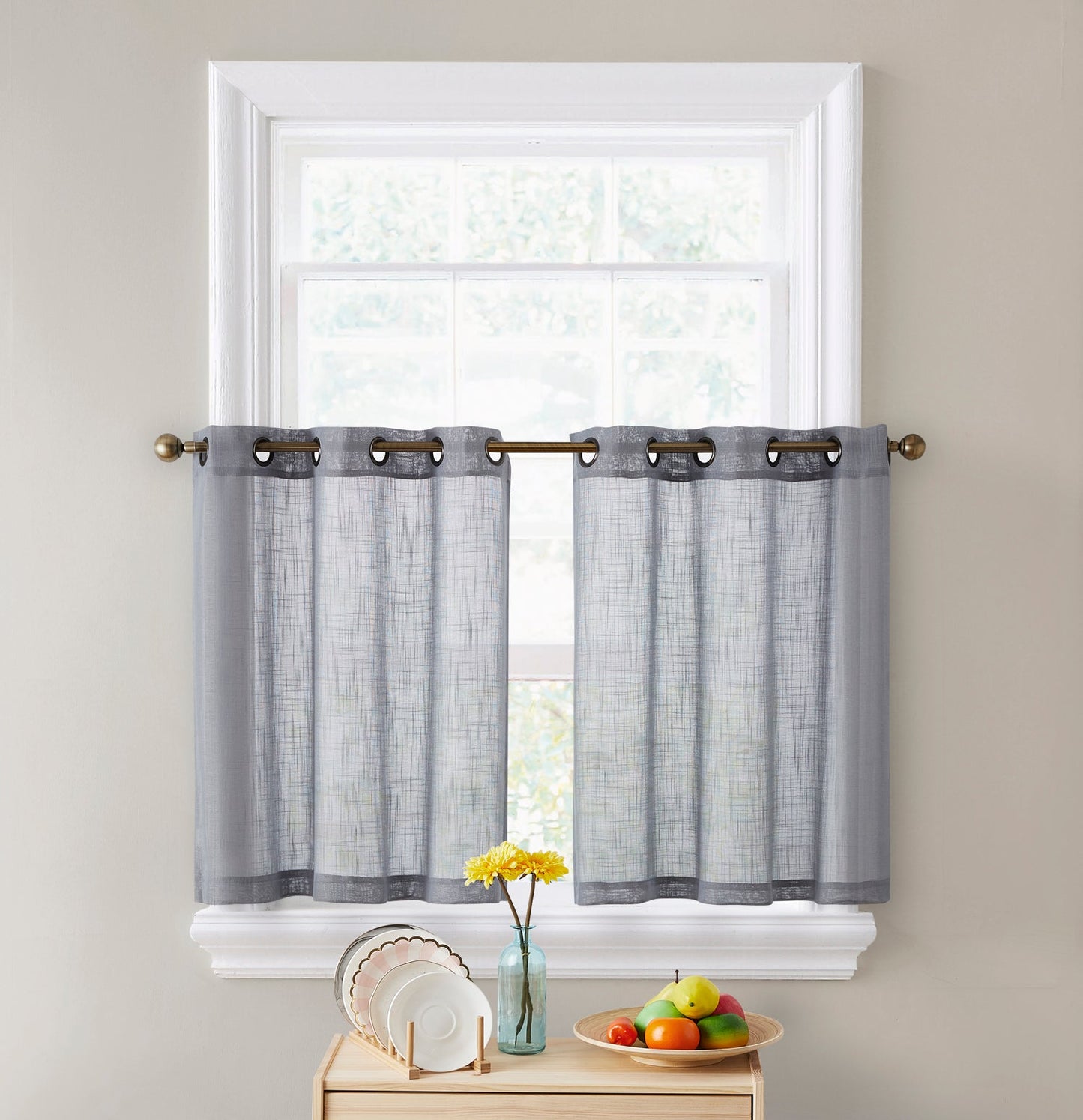 Abbey Faux Linen Grommet Cafe Tiers