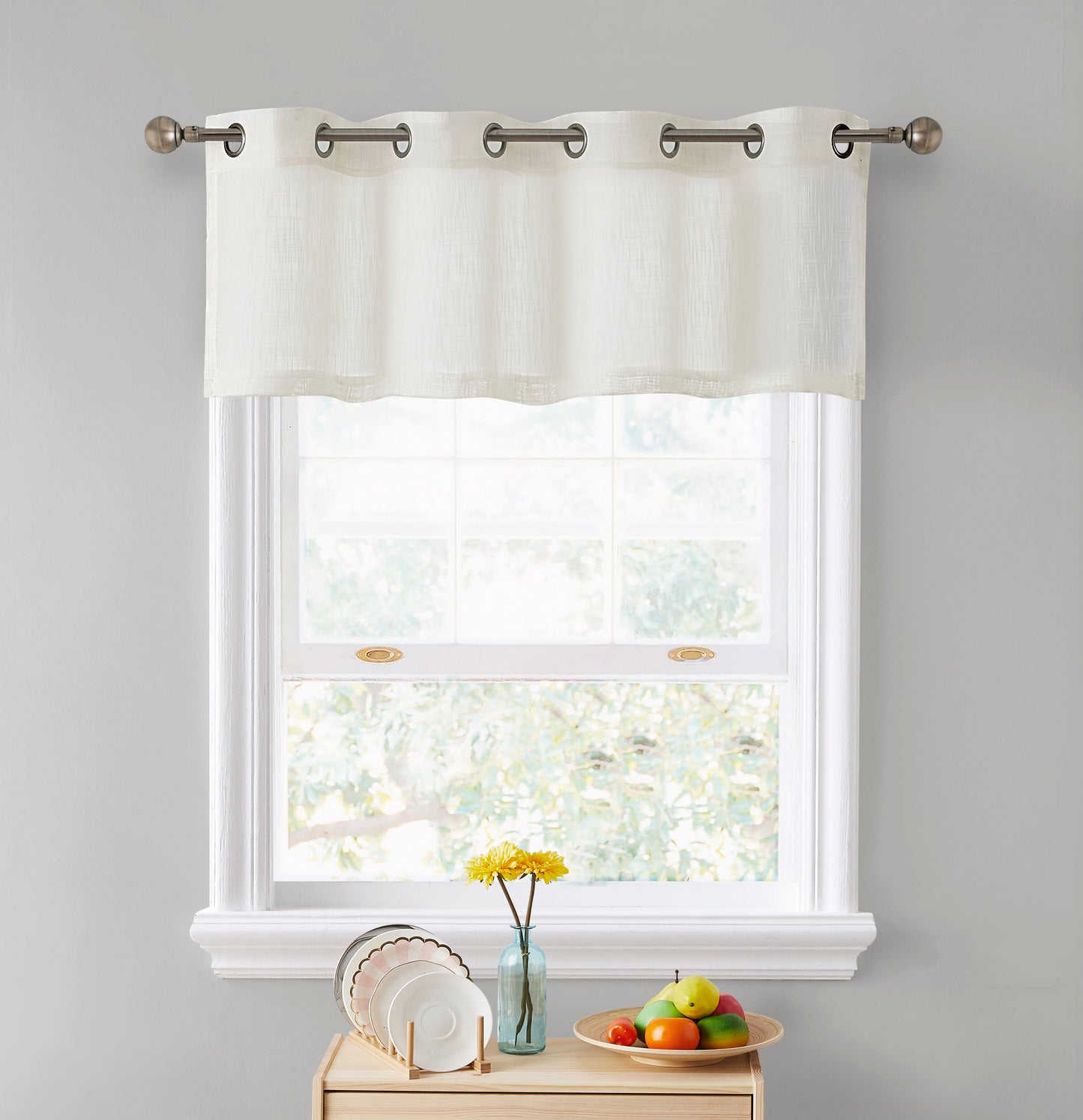Abbey Faux Linen Grommet Cafe Valance