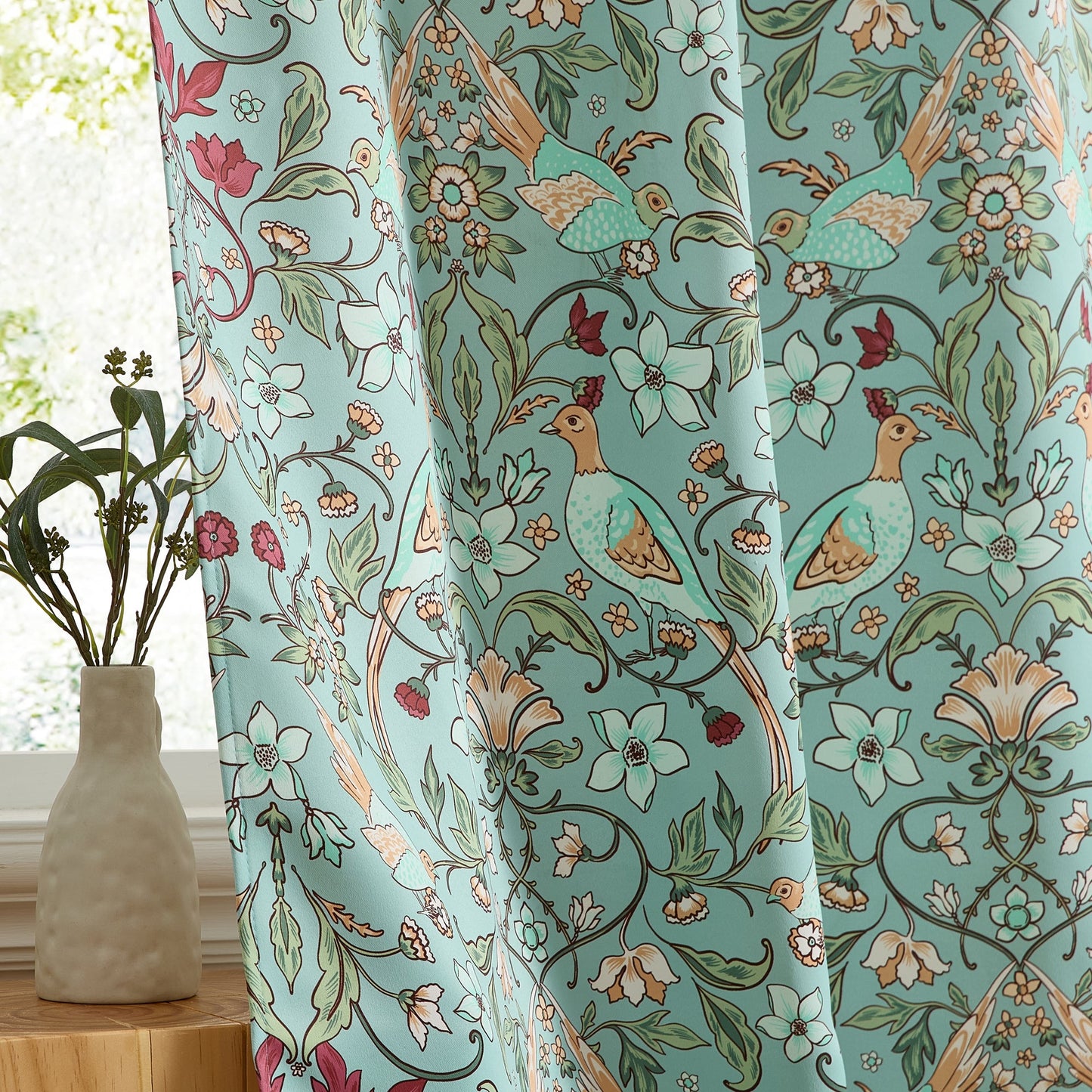 Florence Floral & Birds Room Darkening Curtains - Set of 2