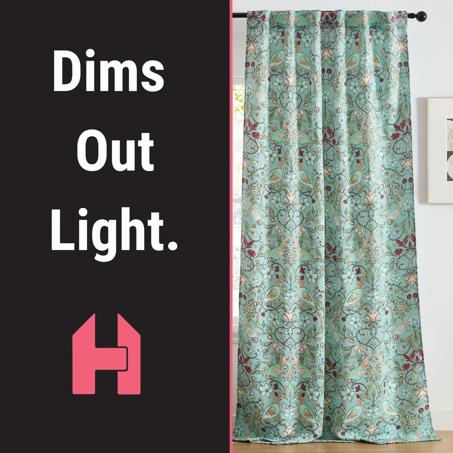 Florence Floral & Birds Room Darkening Curtains - Set of 2