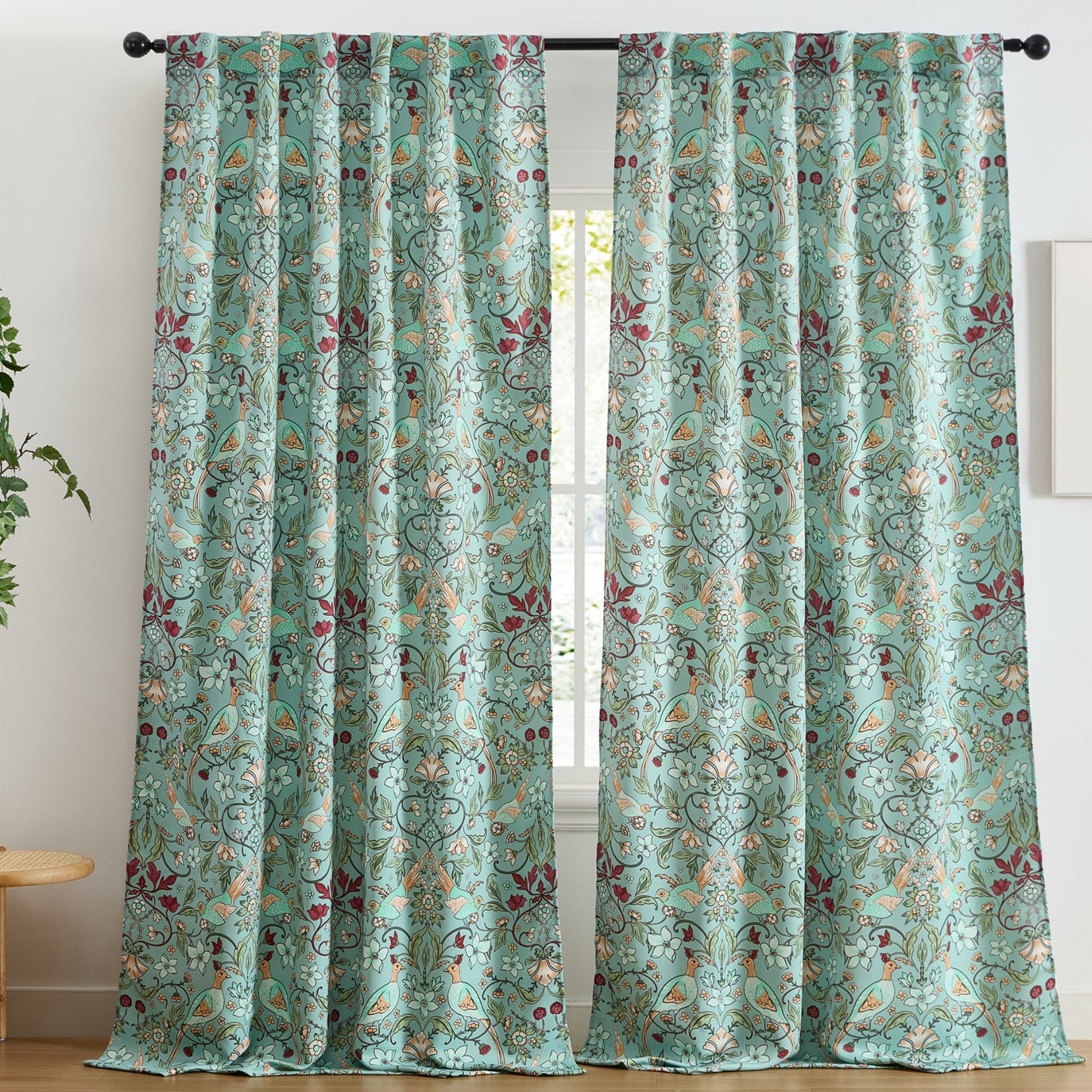 Florence Floral & Birds Room Darkening Curtains - Set of 2