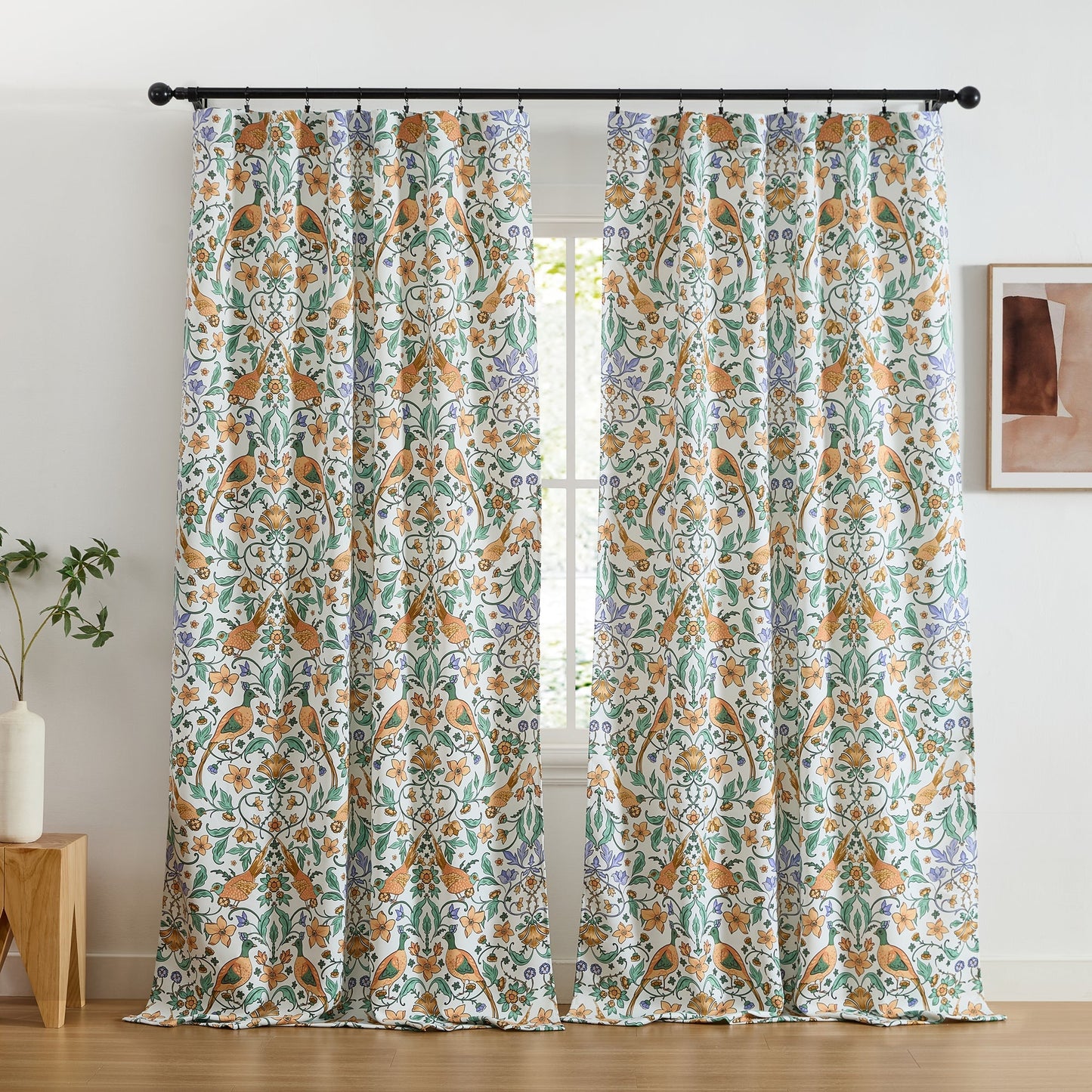 Florence Floral & Birds Room Darkening Curtains - Set of 2