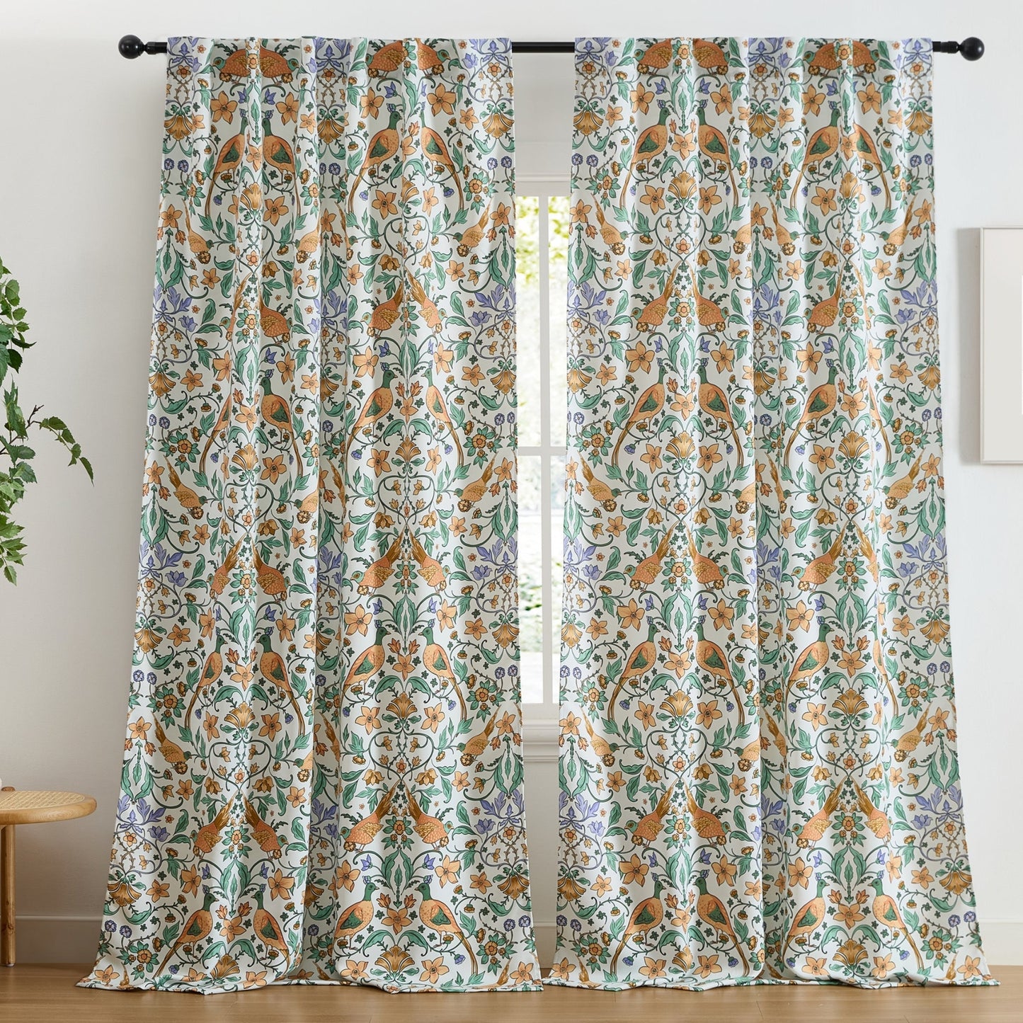 Florence Floral & Birds Room Darkening Curtains - Set of 2
