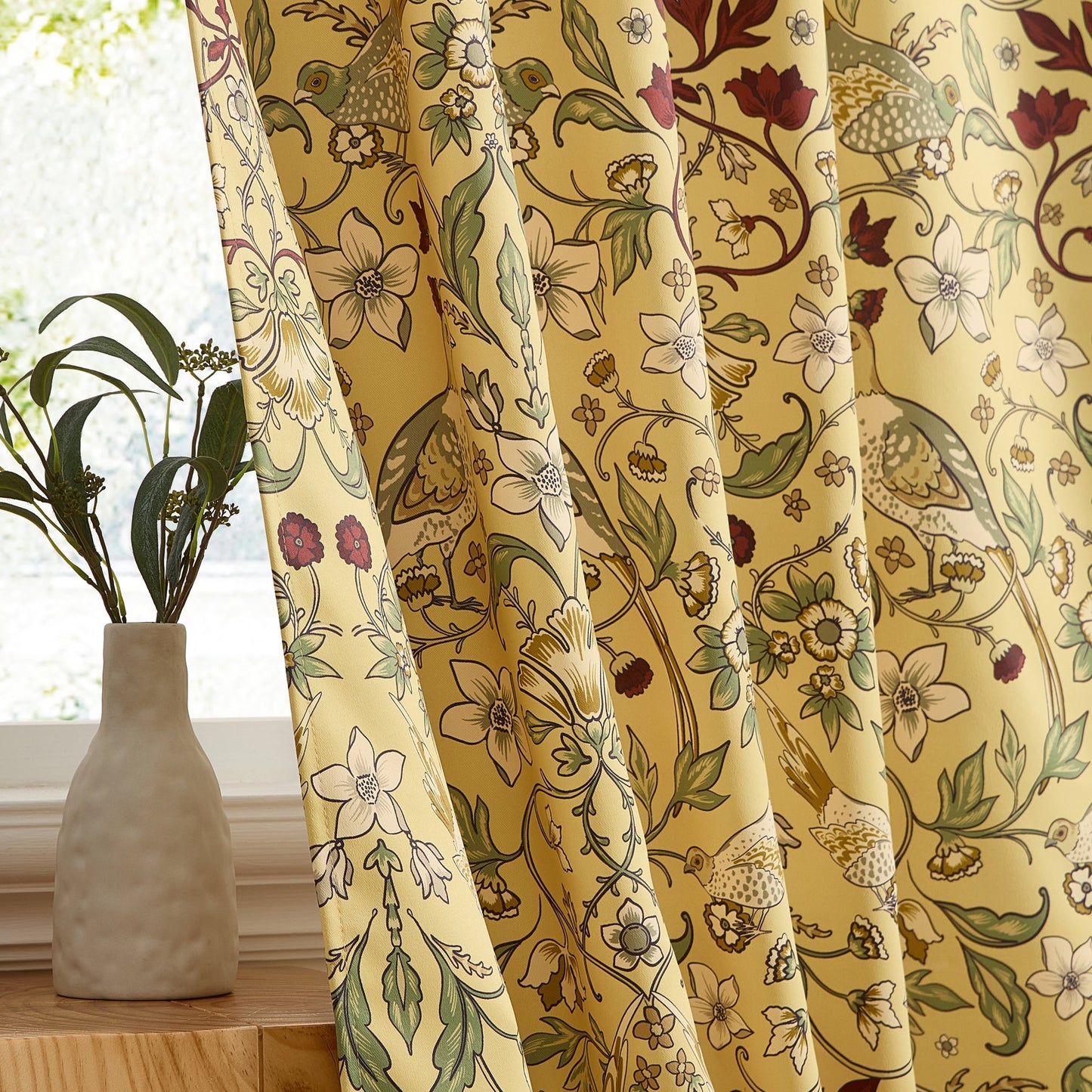 Florence Floral & Birds Room Darkening Curtains - Set of 2