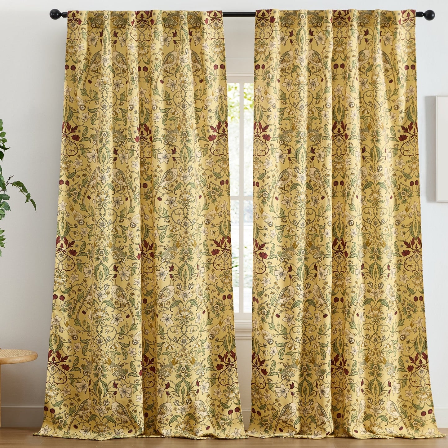 Florence Floral & Birds Room Darkening Curtains - Set of 2