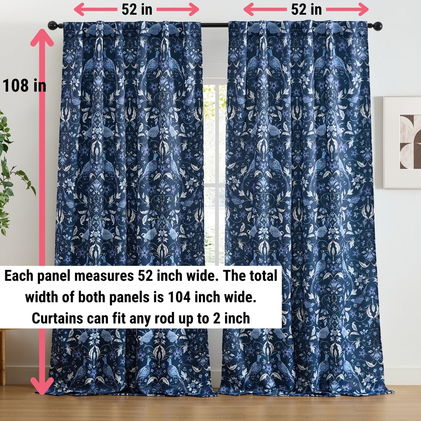 Florence Floral & Birds Room Darkening Curtains - Set of 2