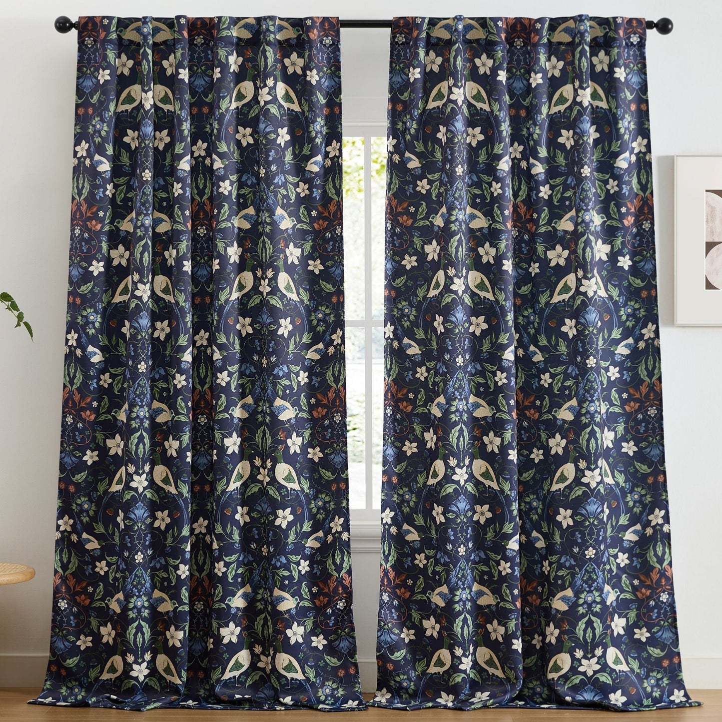 Florence Floral & Birds Room Darkening Curtains - Set of 2