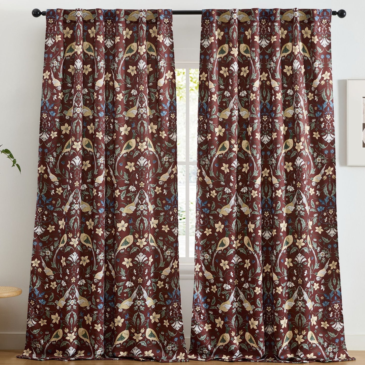 Florence Floral & Birds Room Darkening Curtains - Set of 2