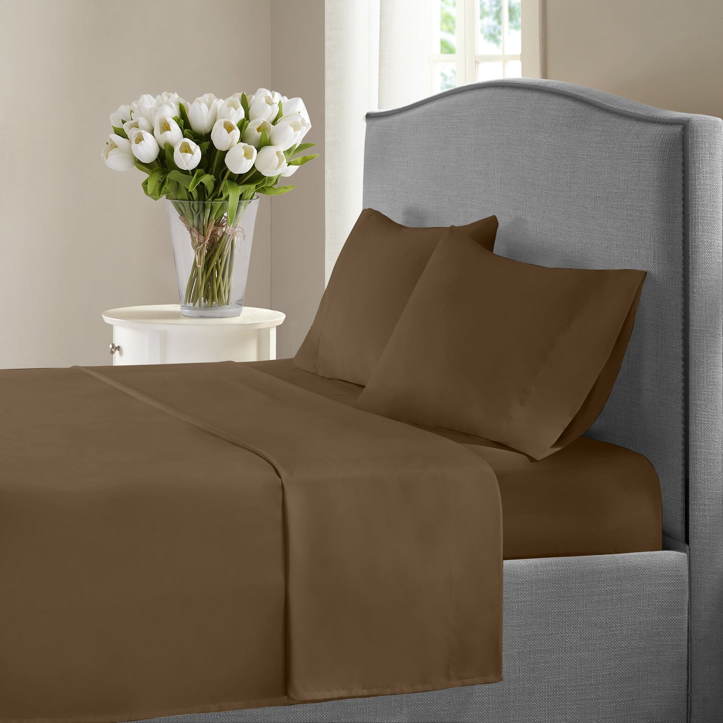 New York Collection 1200 Thread Count Solid Deep Pocket 100% Cotton Sheet Set