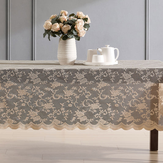 Harper Floral Lace Fabric Scalloped Tablecloth