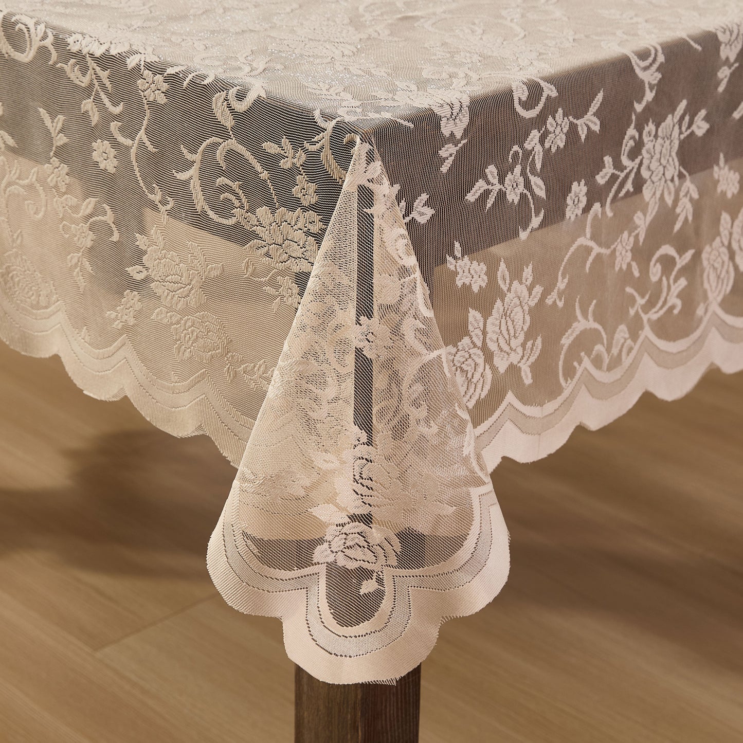 Harper Floral Lace Fabric Scalloped Tablecloth