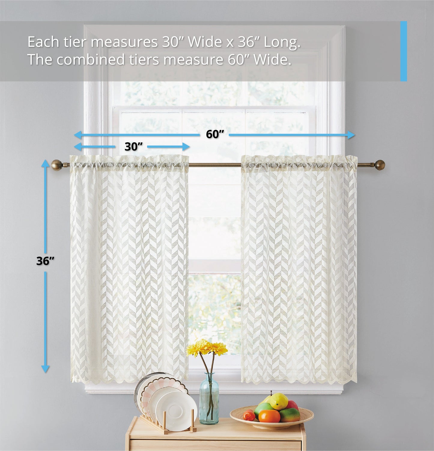 Herringbone Lace Sheer Rod Pocket Cafe Tiers