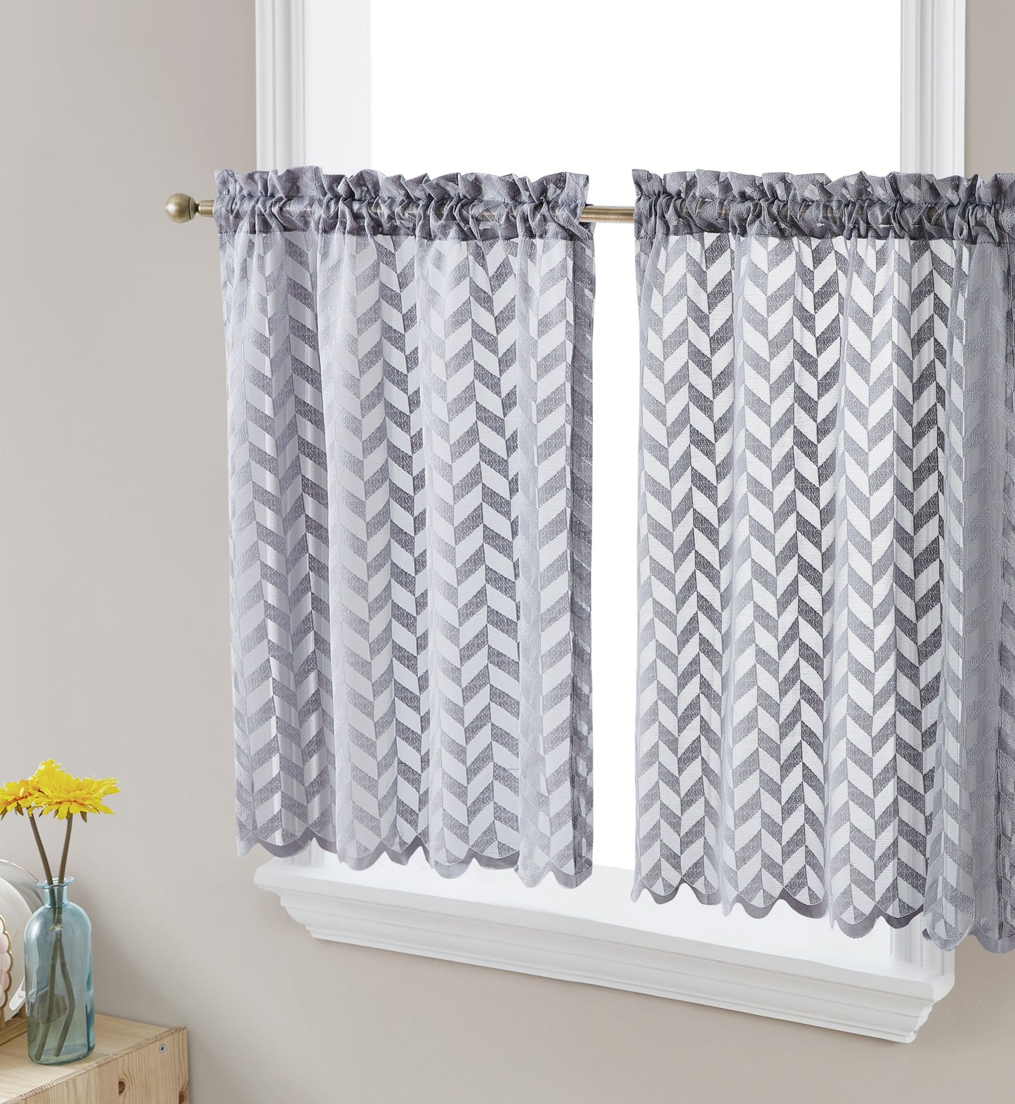 Herringbone Lace Sheer Rod Pocket Cafe Tiers