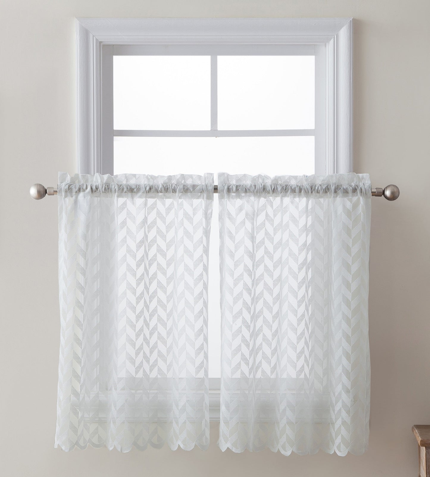 Herringbone Lace Sheer Rod Pocket Cafe Tiers