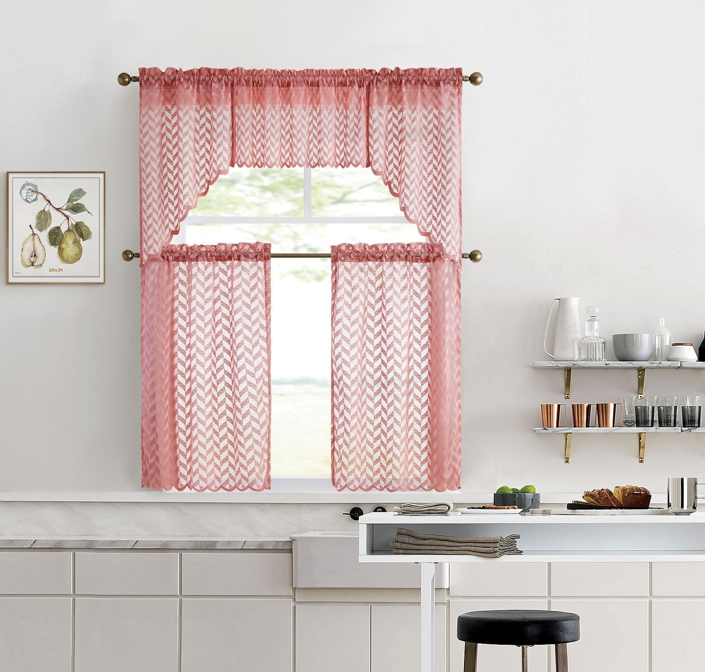 Herringbone Lace Sheer Rod Pocket Cafe Tiers