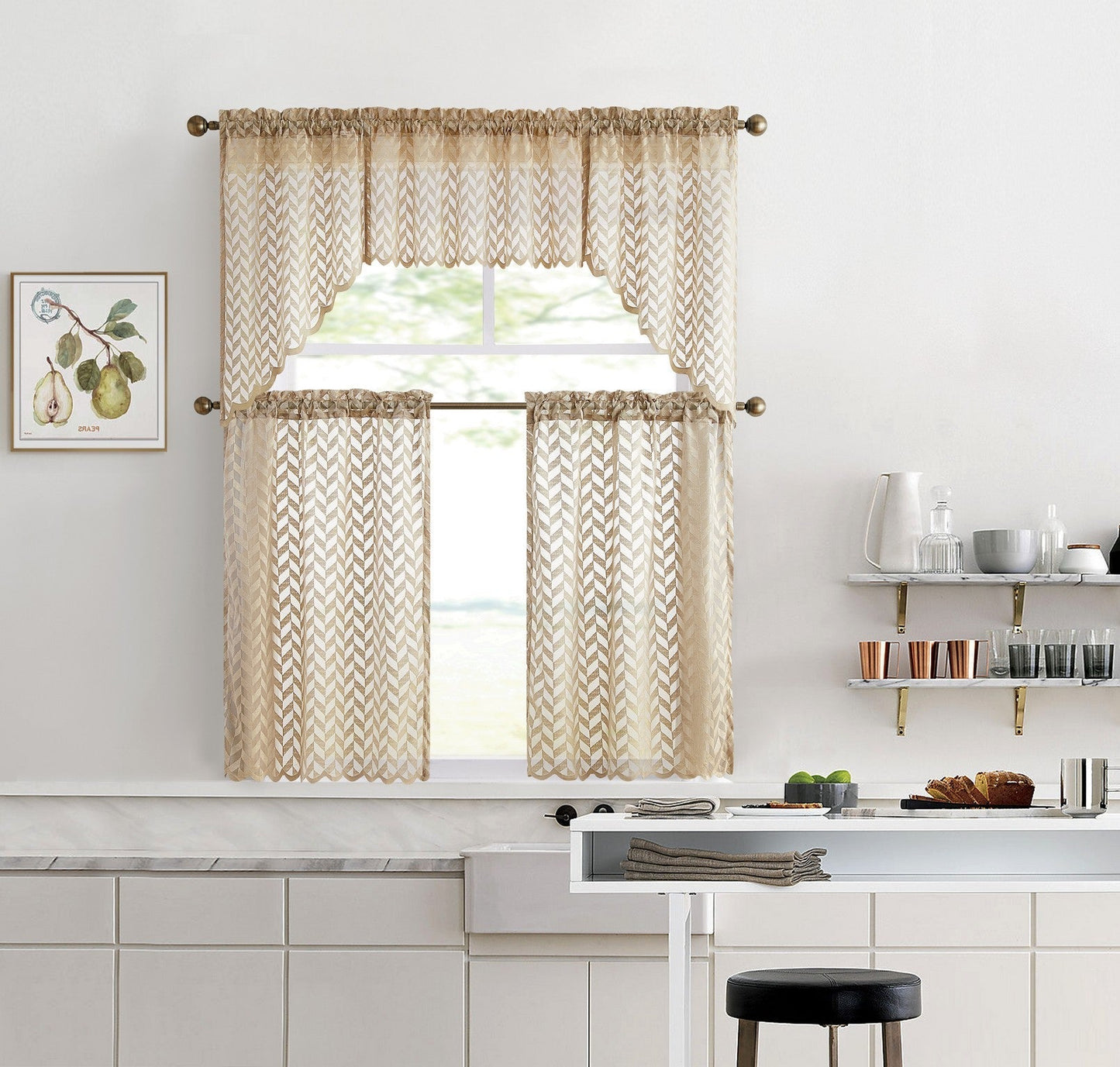 Herringbone Lace Sheer Rod Pocket Cafe Tiers