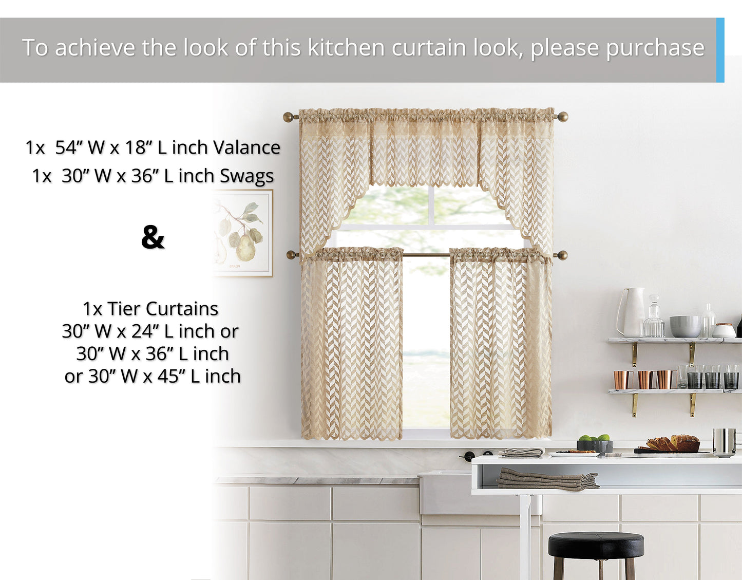 Herringbone Lace Sheer Rod Pocket Cafe Tiers