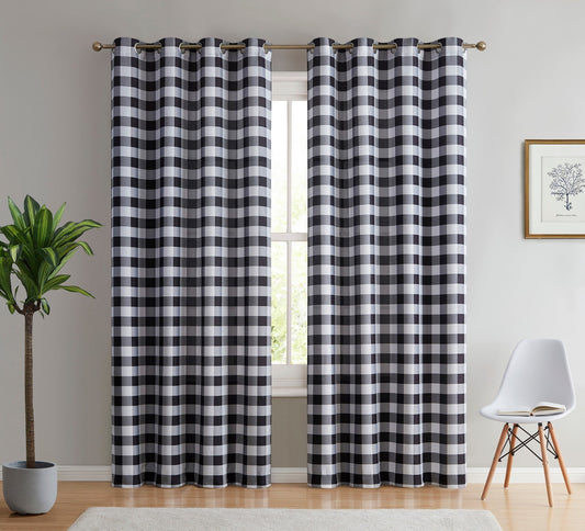 Hilltop Buffalo Check Textured Grommet Room Darkening Curtain Panels
