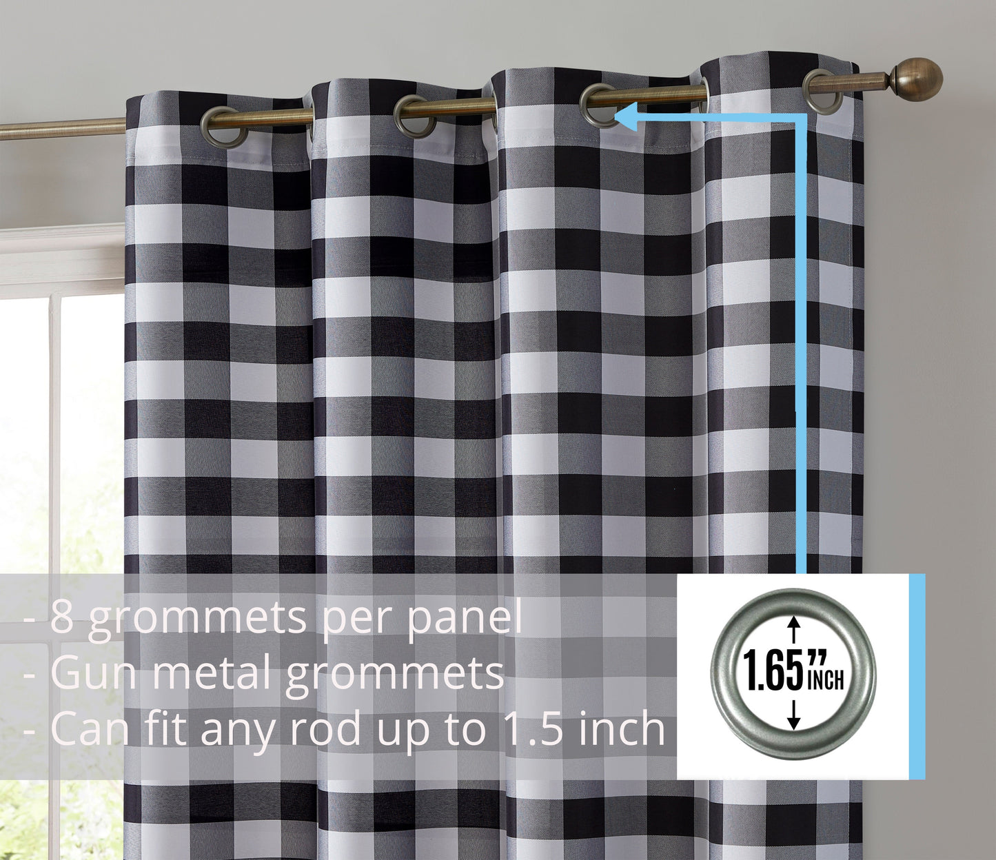 Hilltop Buffalo Check Textured Grommet Room Darkening Curtain Panels