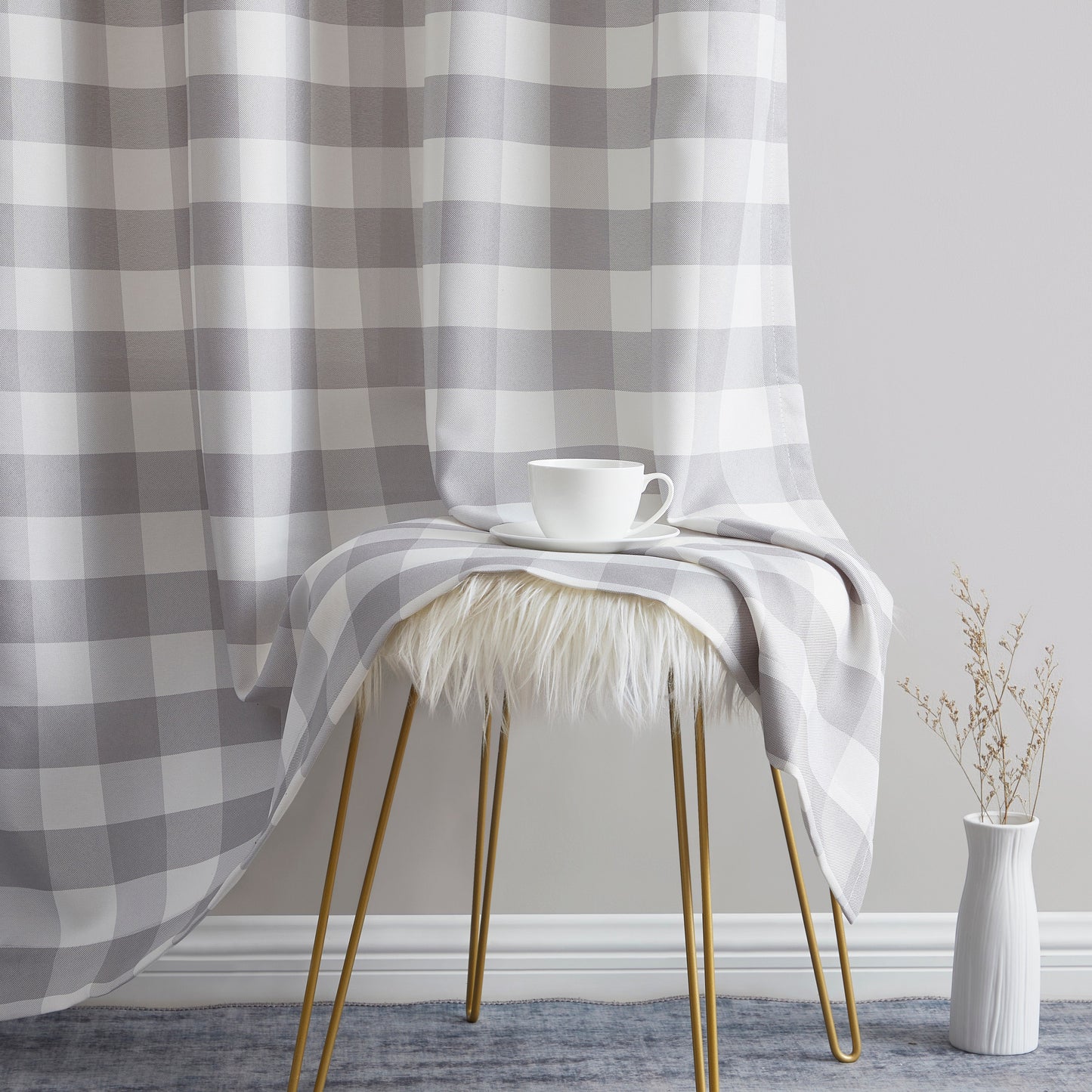 Hilltop Buffalo Check Textured Grommet Room Darkening Curtain Panels
