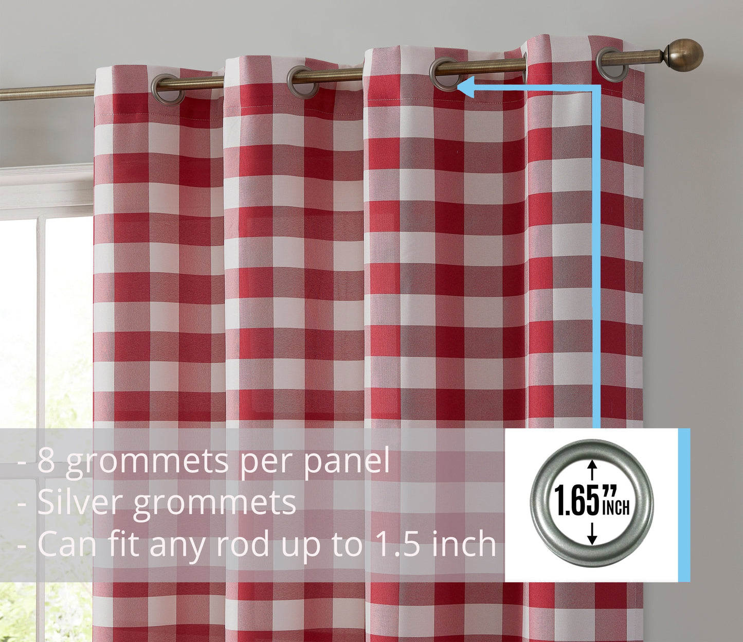 Hilltop Buffalo Check Textured Grommet Room Darkening Curtain Panels