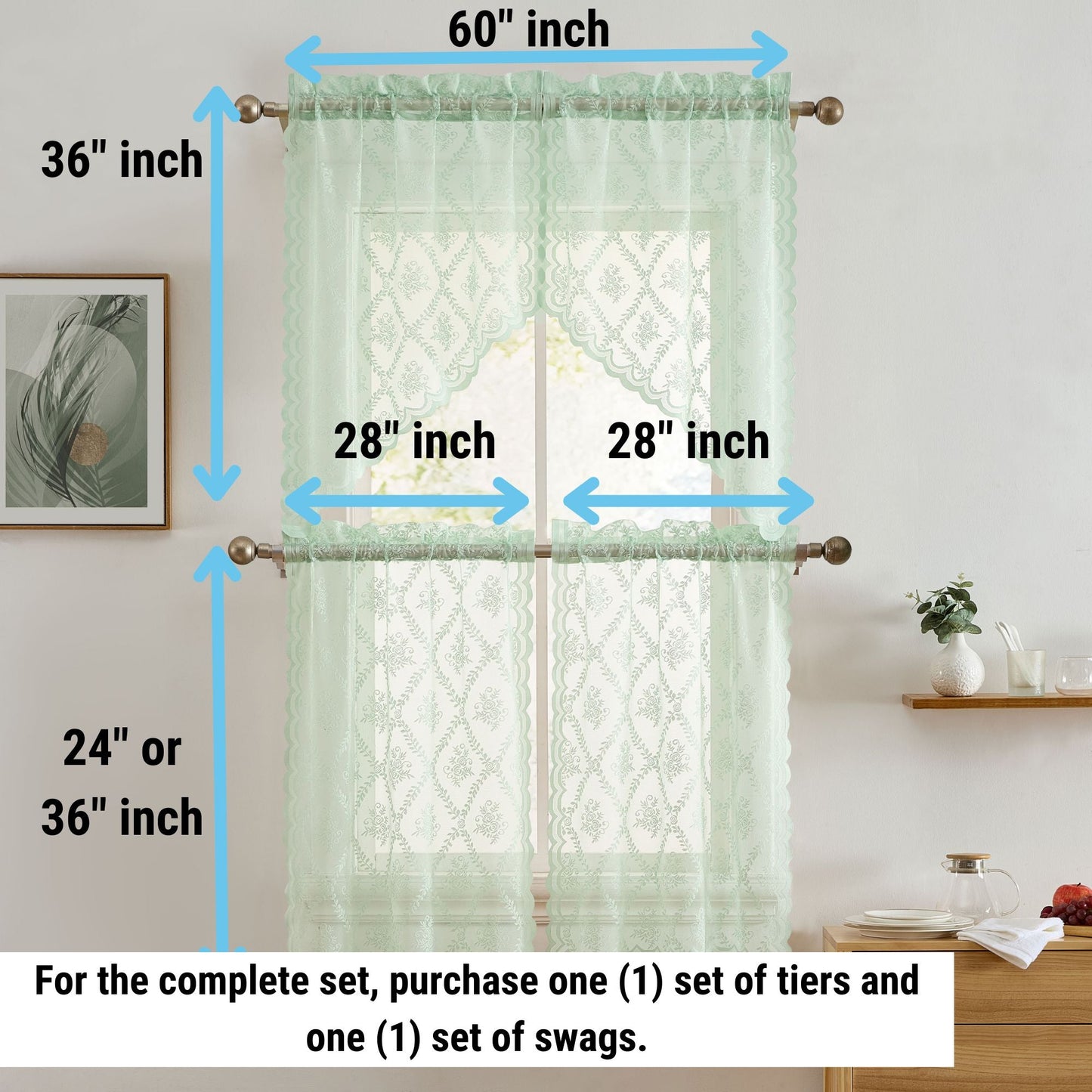 Isabella Floral Sheer Rod Pocket Lace Swags