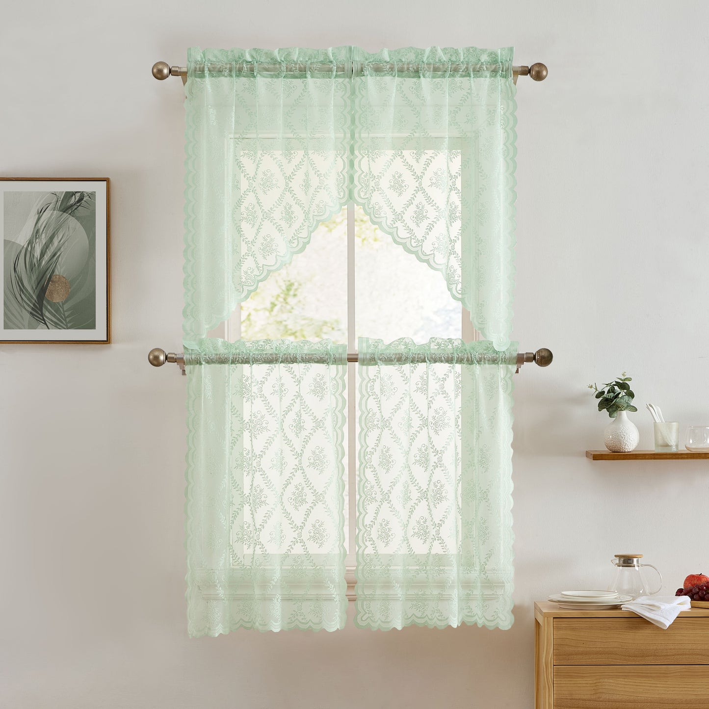 Isabella Floral Sheer Rod Pocket Valance