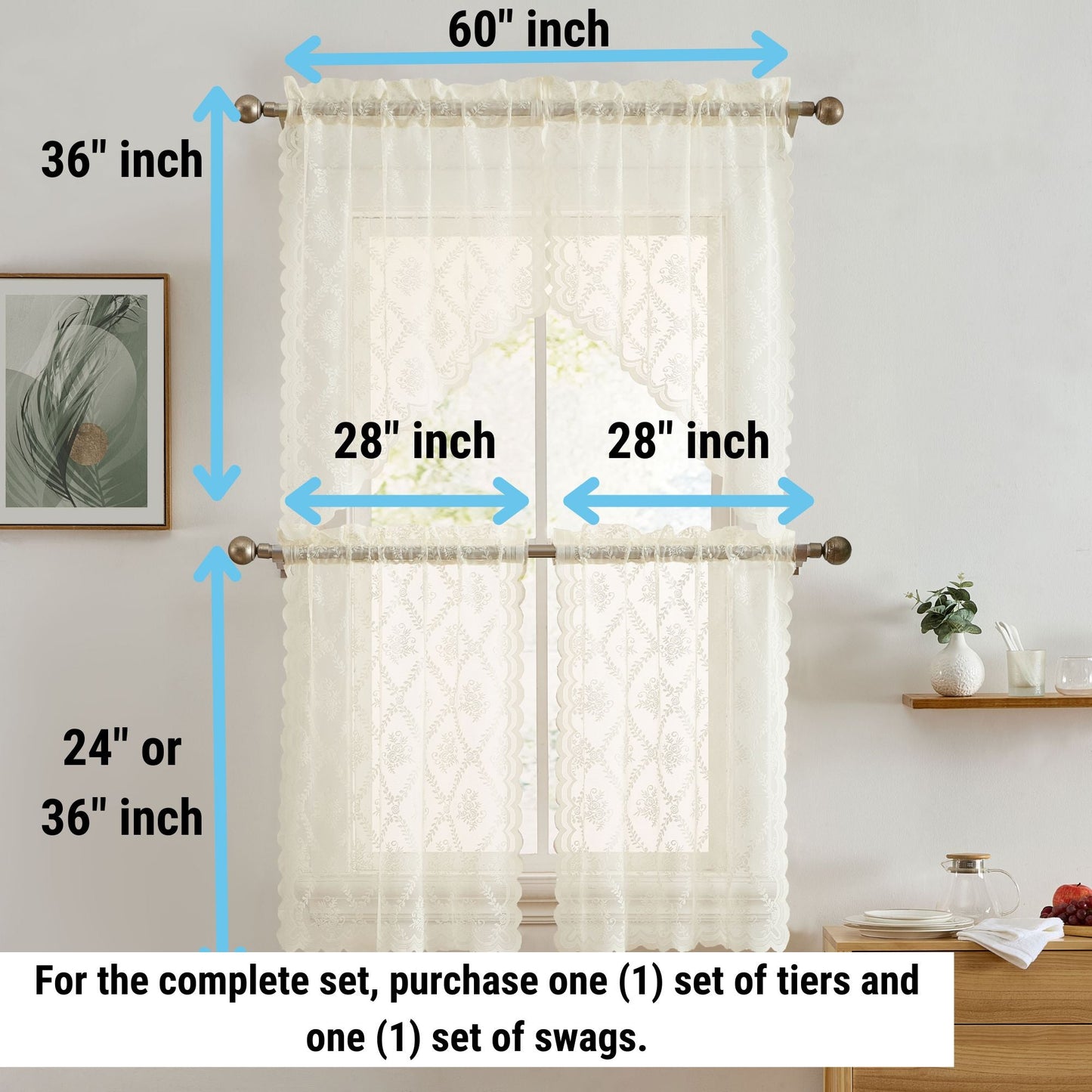Isabella Floral Sheer Rod Pocket Lace Swags