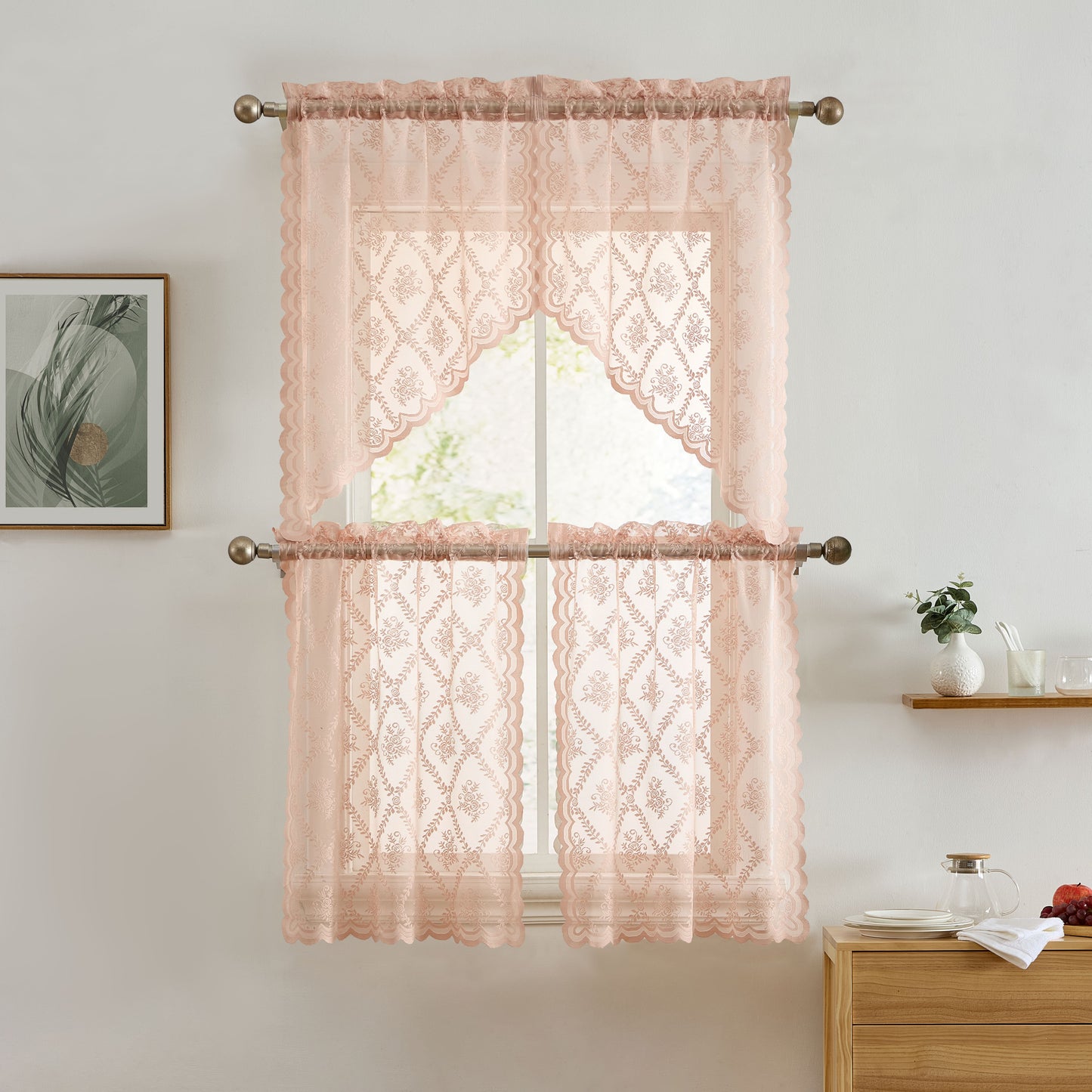 Isabella Floral Sheer Rod Pocket Lace Tiers