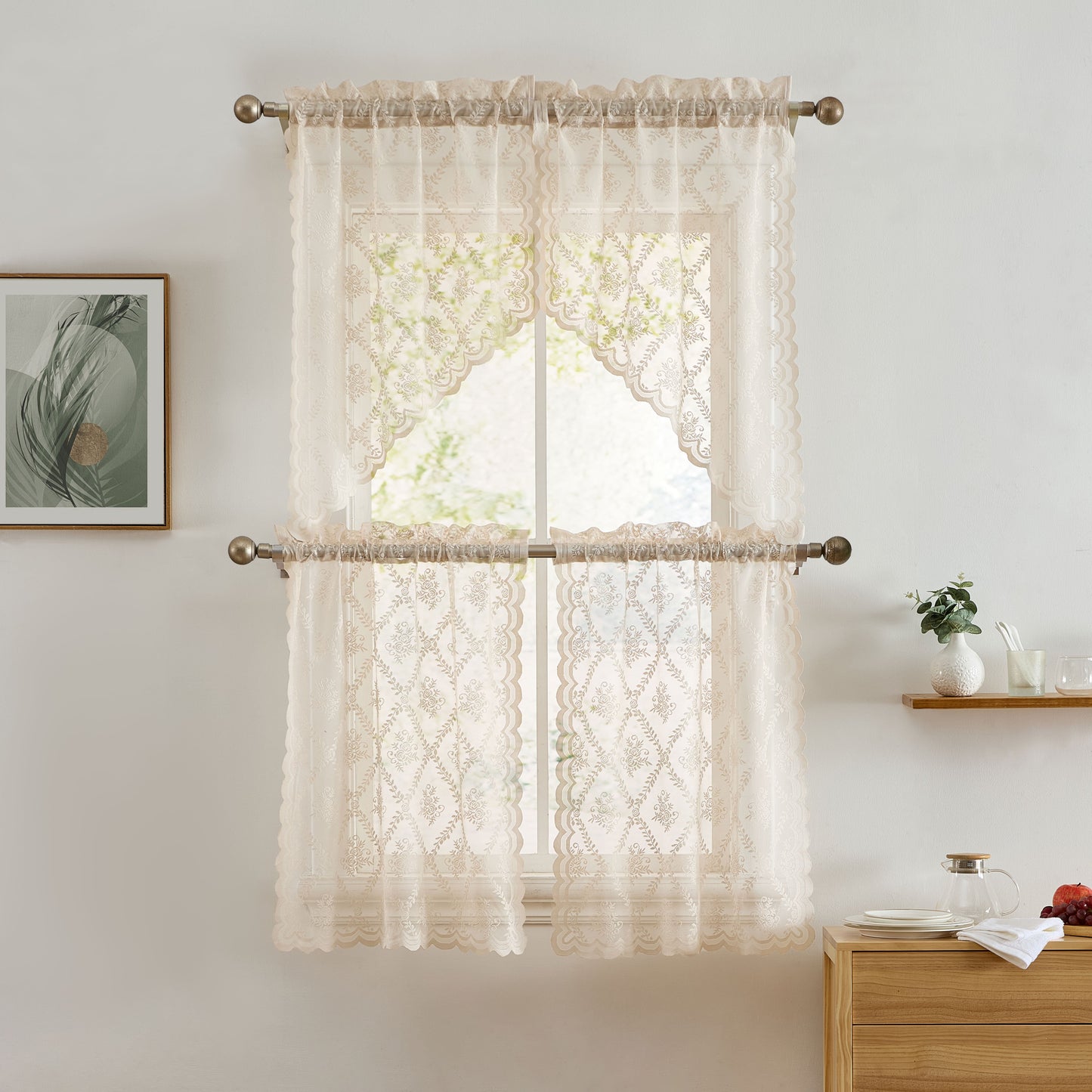 Isabella Floral Sheer Rod Pocket Lace Swags